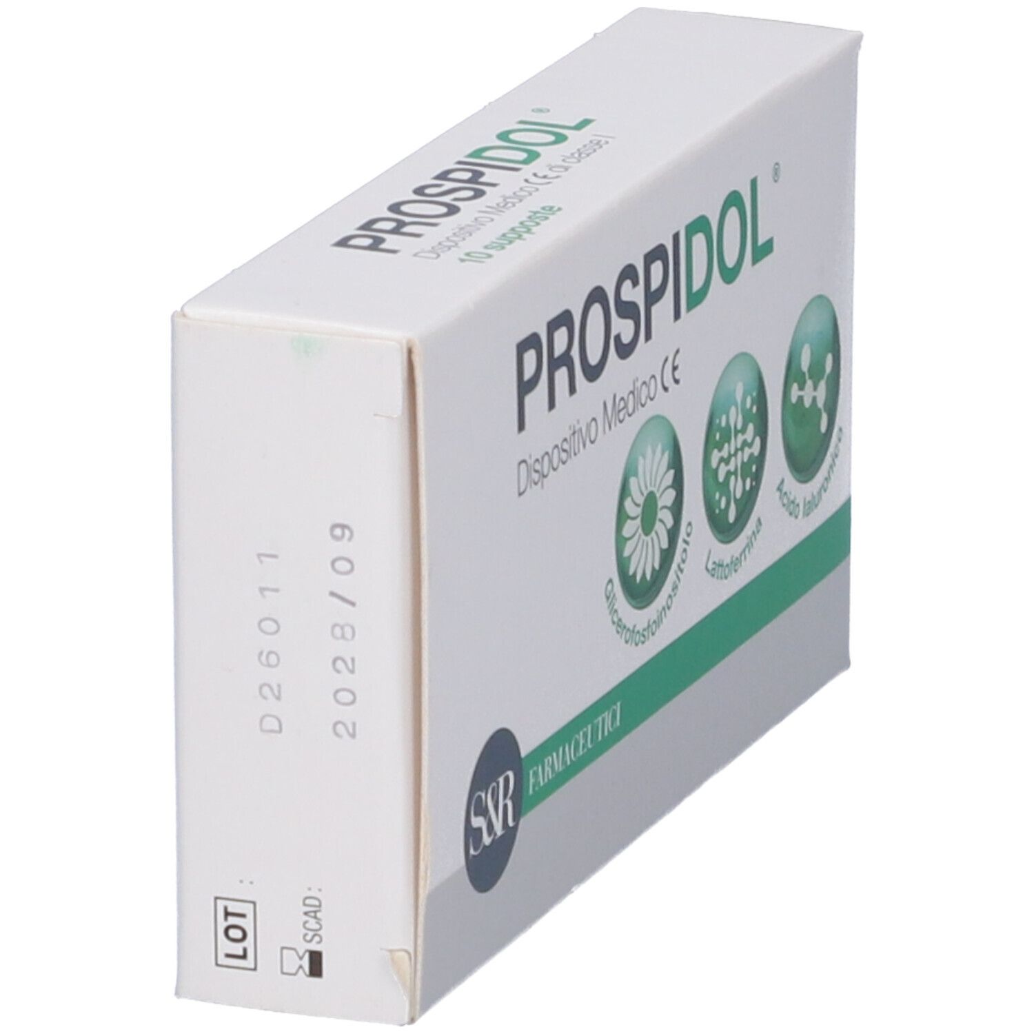 Confezione di 'PROSPIDOL', dispositivo medico, vista posteriore con dettagli.
