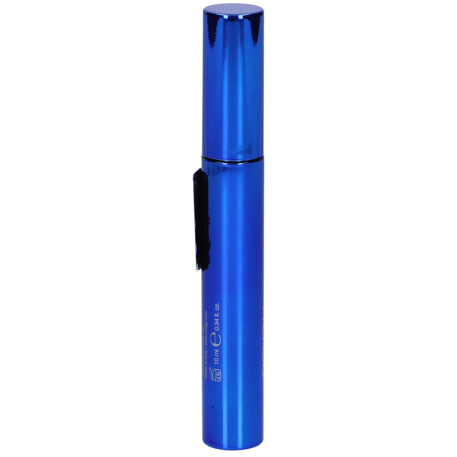 Tubo di mascara blu con etichetta nera. Scritta: 10 ml.