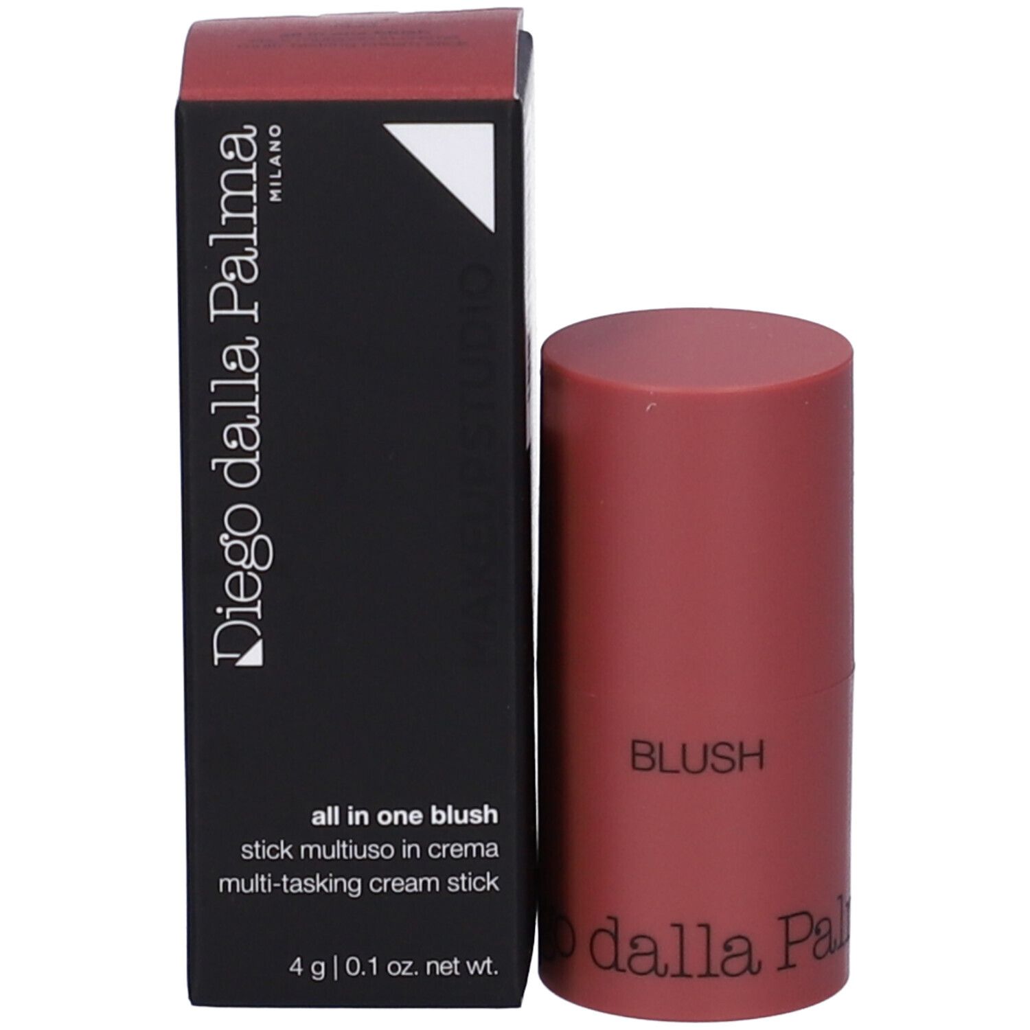 Stick blush e confezione. Scritta: Diego dalla Palma, all in one blush, 4 g.