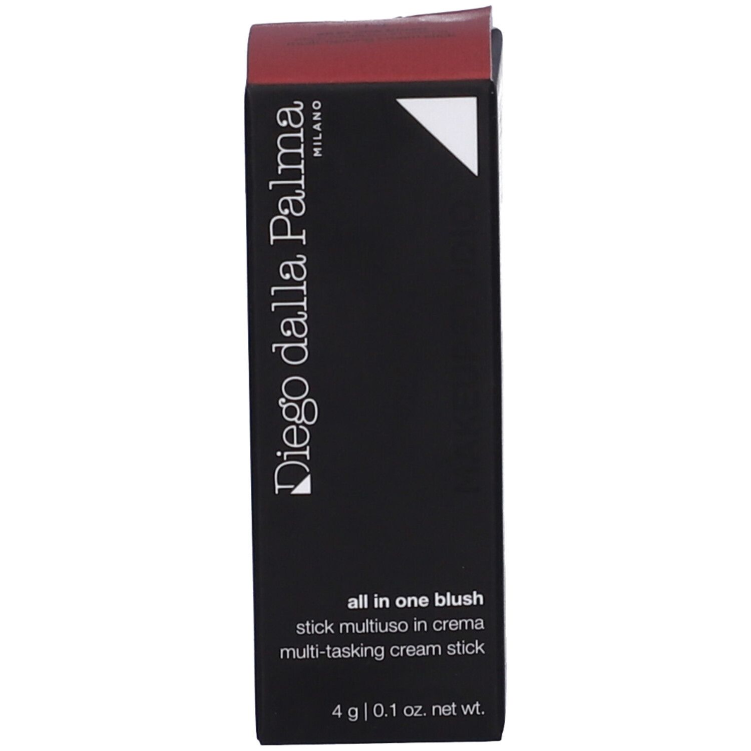 Confezione nera con testo e uno stick blush rosa. Contiene 4 g.