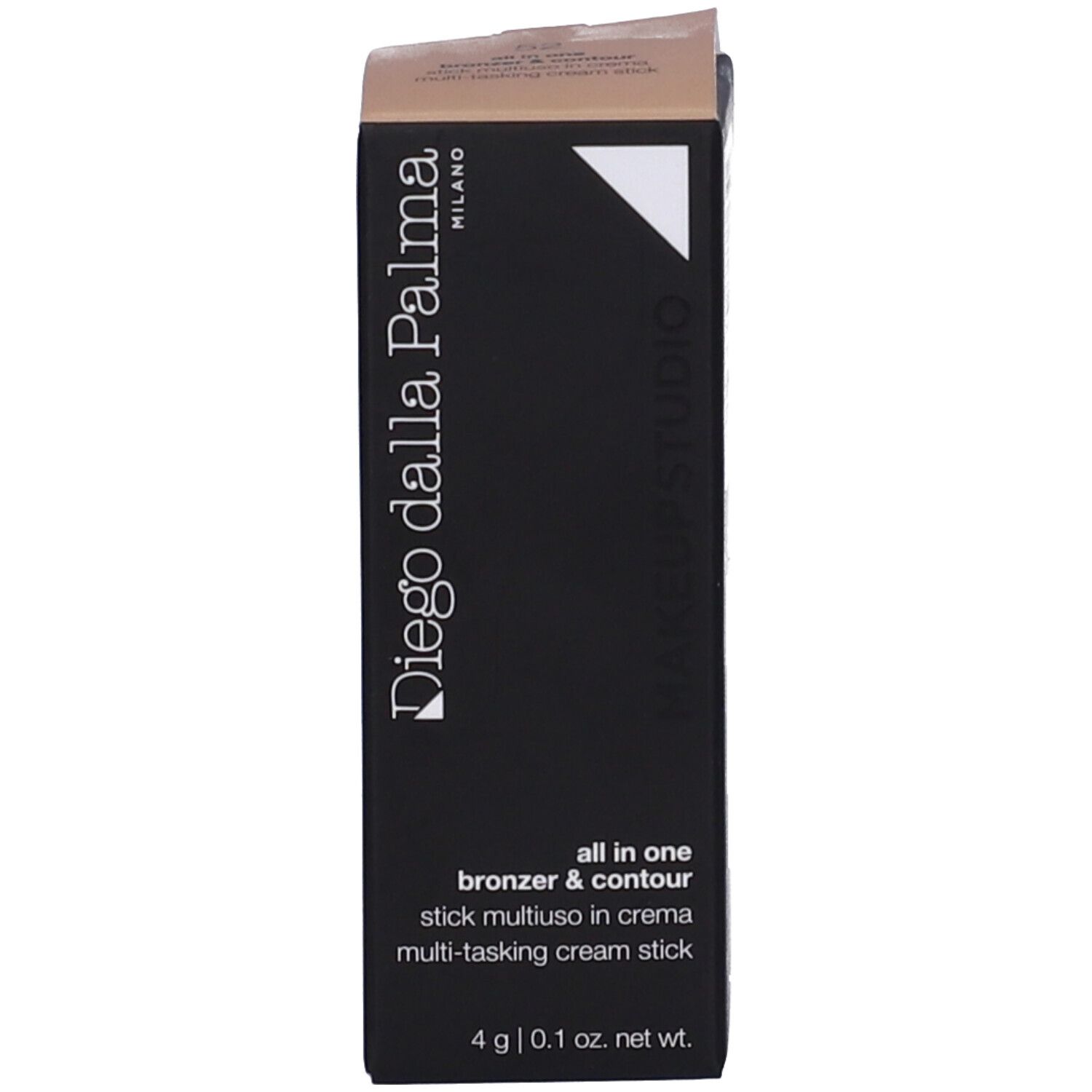 Confezione dello stick bronzer e contouring. Scritta: Diego dalla Palma, All in one, Bronzer & Contour.