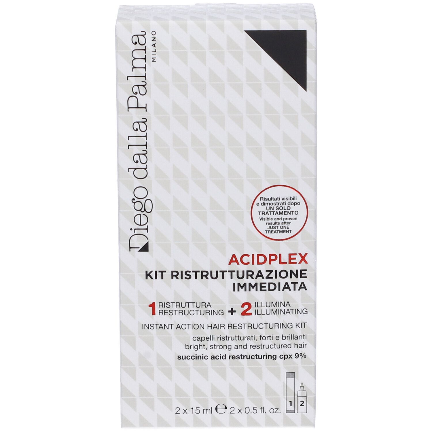 Confezione con logo e nome del prodotto. Contiene due flaconi. Testo: Acid Plex Kit, Ristrutturazione Immediata.