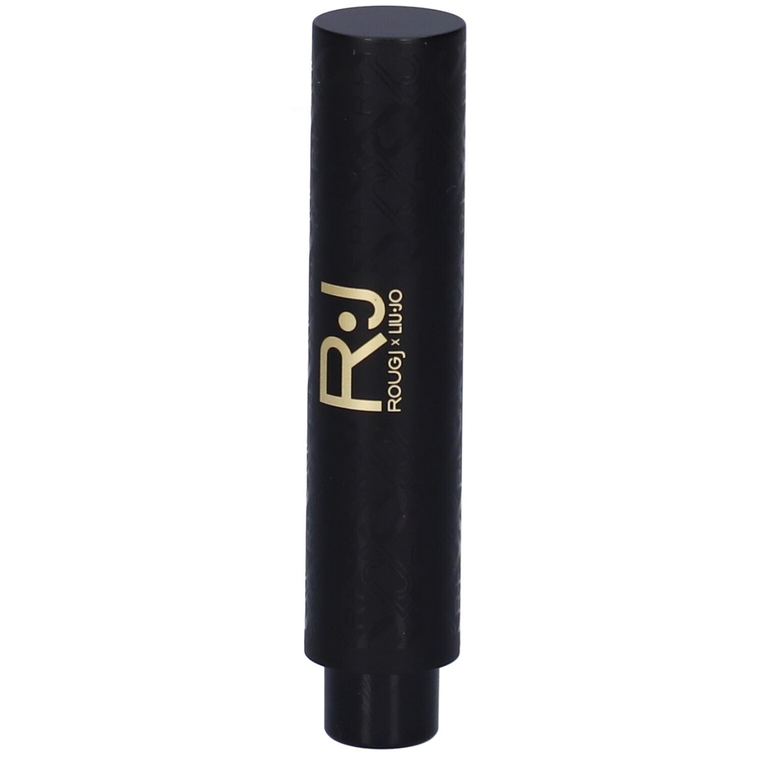Stick balsamo labbra nero. Scritta dorata: ROUGJ x LIU JO. Forma cilindrica con base.