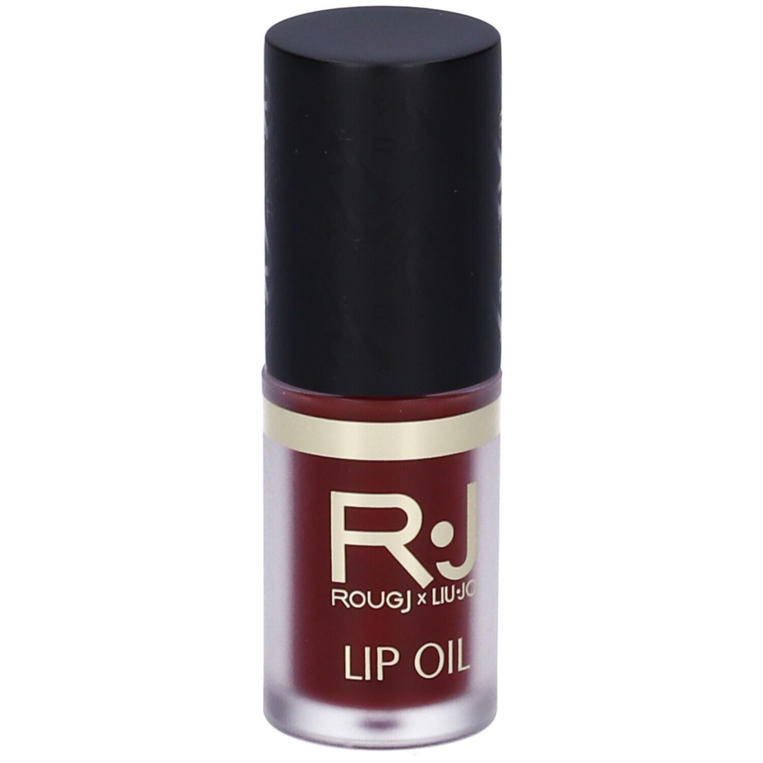 Olio labbra con tappo nero. Scritta: R.J ROUGJ x LIU-JO LIP OIL.