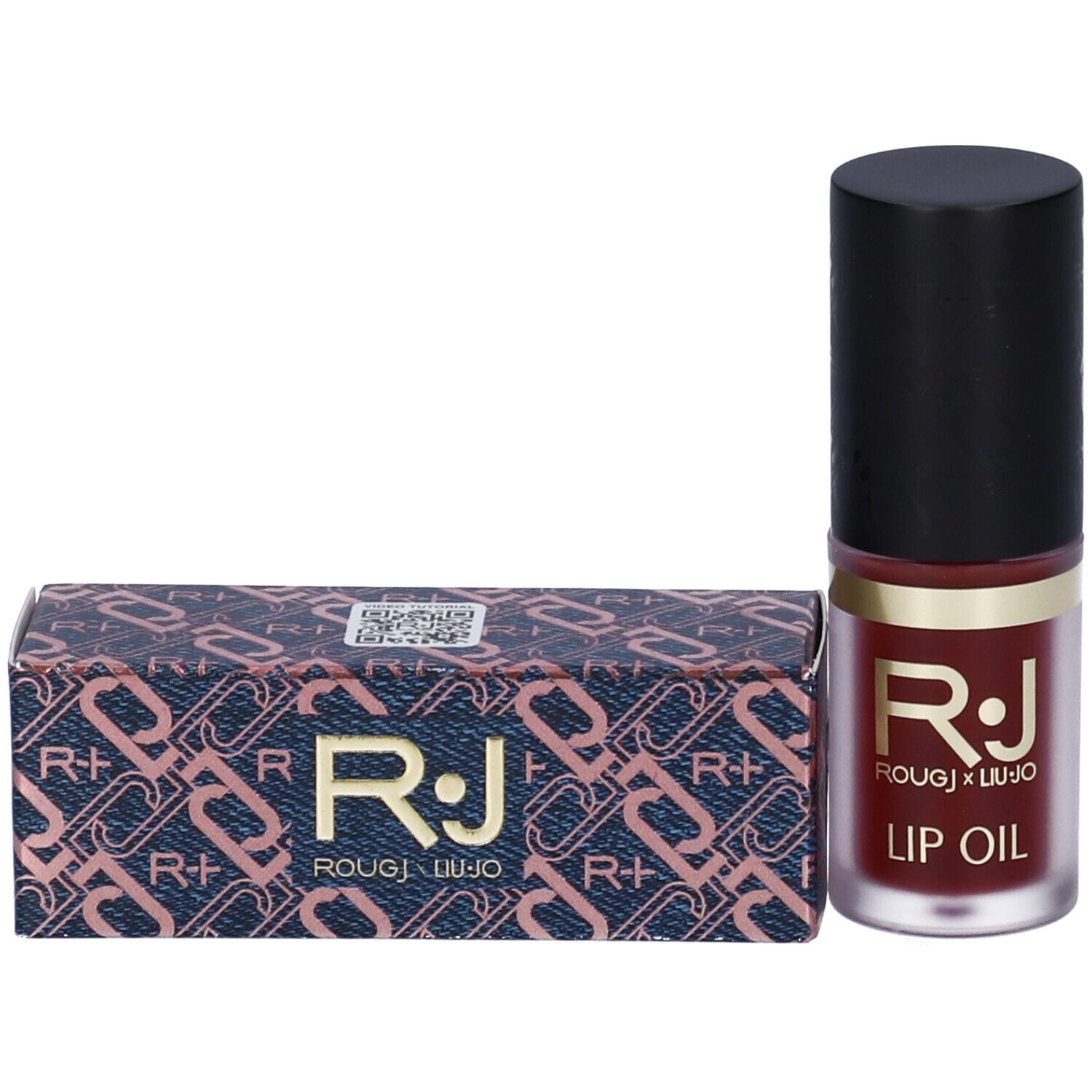 Olio labbra e confezione. Scritta: R.J ROUGJ x LIU-JO LIP OIL.