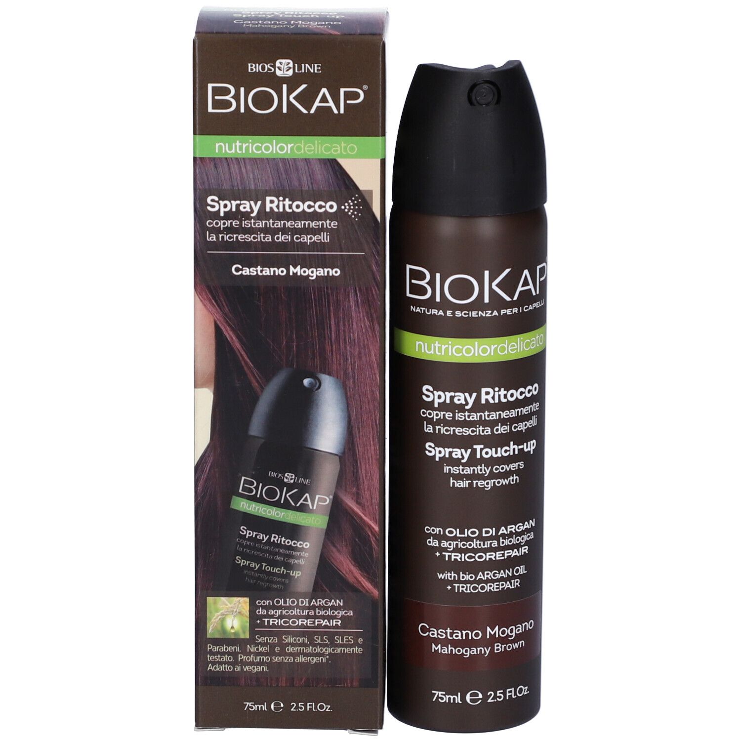 Bios Line  Biokap Nutricolor Delicato Spray Ritocco Castano Mogano 75 Ml