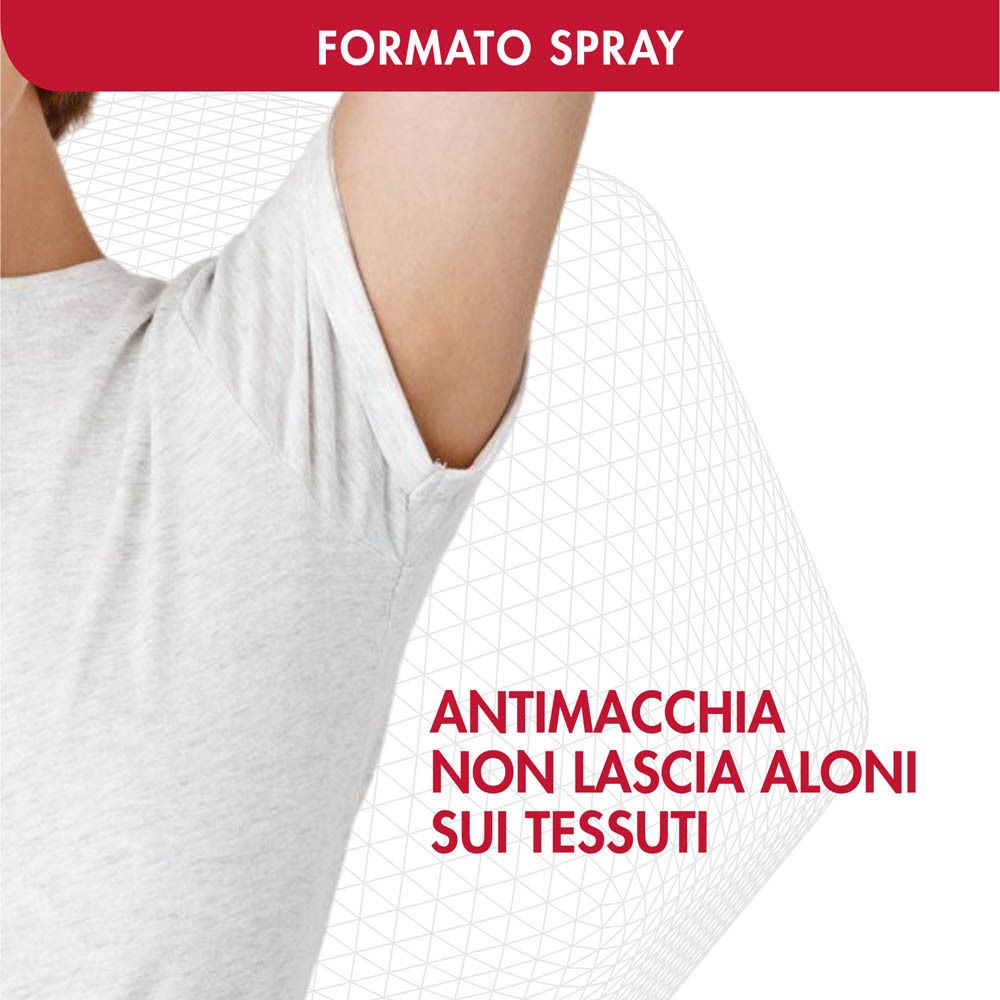 Braccio di un uomo. Testo: Antimacchia, non lascia aloni sui tessuti. Formato Spray.