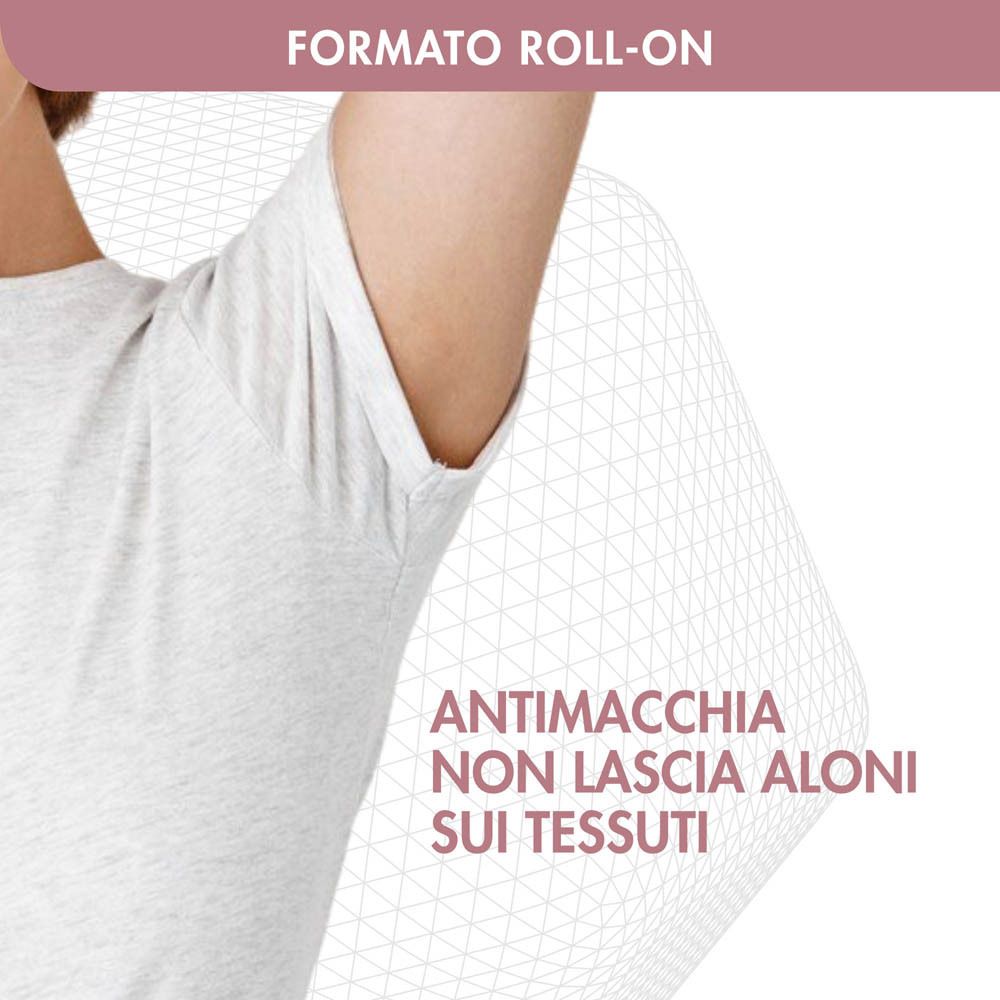 Deodorante roll-on. Antimacchia. Non lascia aloni sui tessuti. Ascella in immagine.