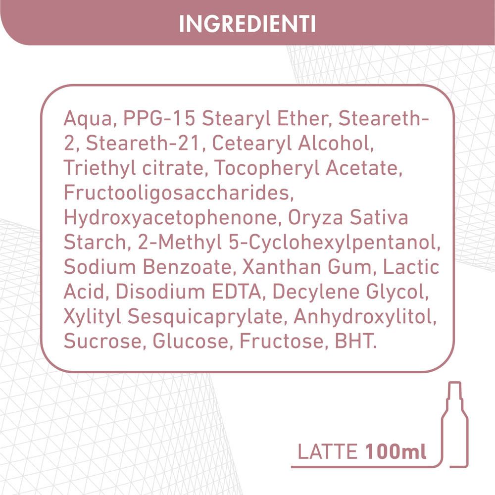 Elenco degli ingredienti. Testo: Aqua, PPG-15 Stearyl Ether, Steareth-2, Steareth-21, Cetearyl Alcohol, Triethyl citrate, etc.