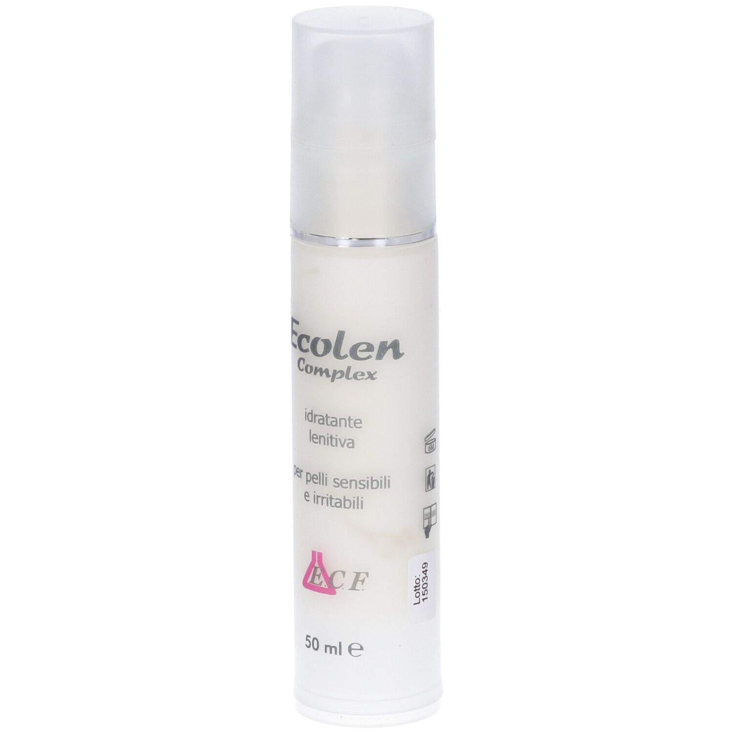 Flacone di crema Ecolen Complex. Testo: idratante lenitiva, per pelli sensibili e irritabili. 50 ml.