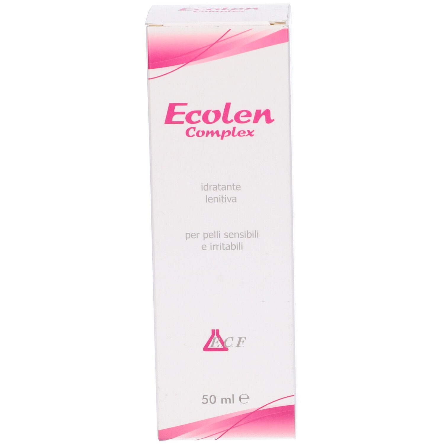 Confezione con scritta Ecolen Complex. Testo: idratante lenitiva, per pelli sensibili e irritabili. 50 ml.