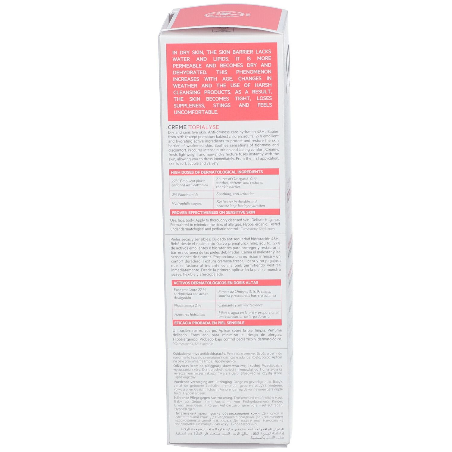 Confezione in cartone con testo. Contiene informazioni sugli ingredienti e l'uso. 200ml. Made in France.