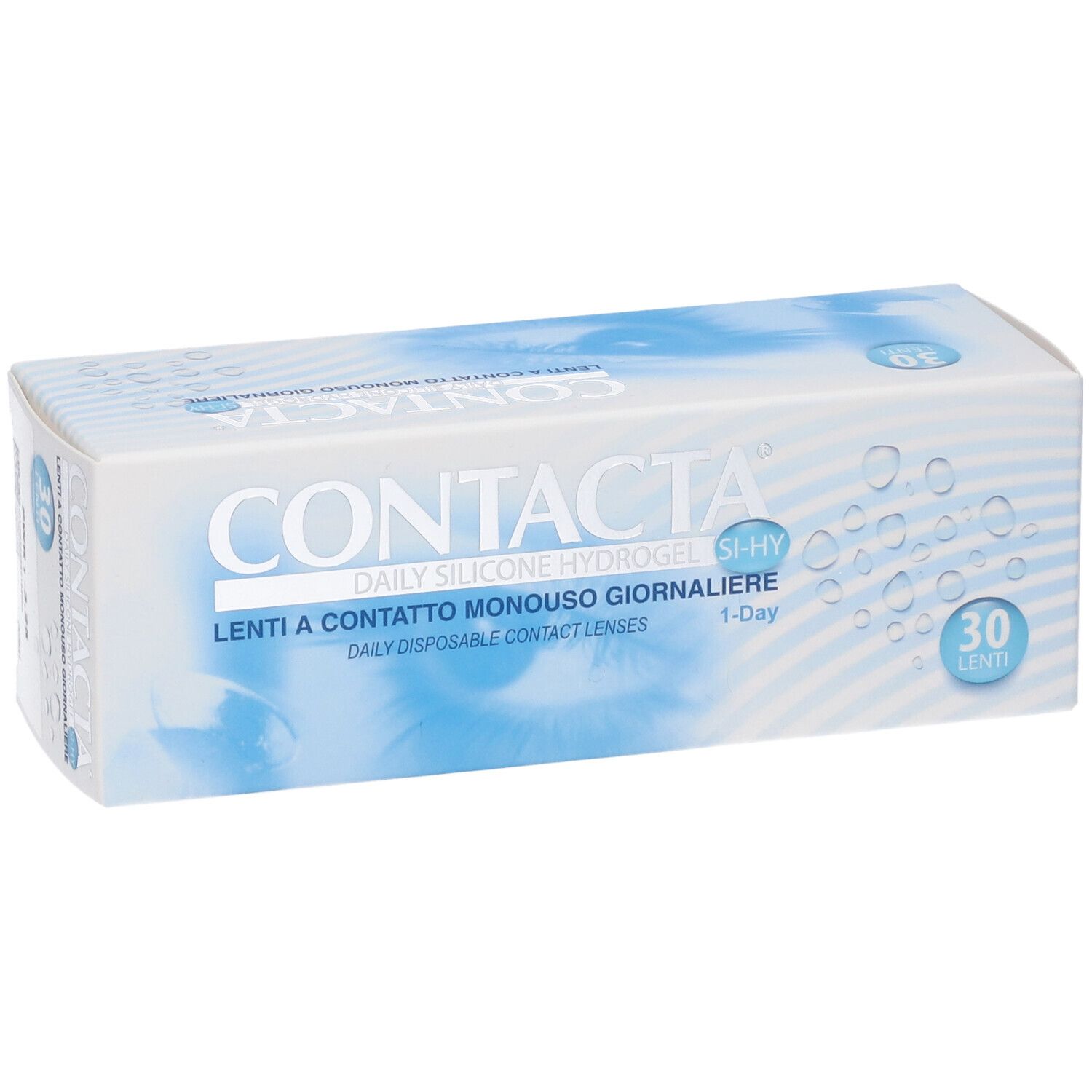 Confezione di lenti a contatto. Scritta CONTACTA, Lenti a contatto monouso giornaliere, 30 pezzi.