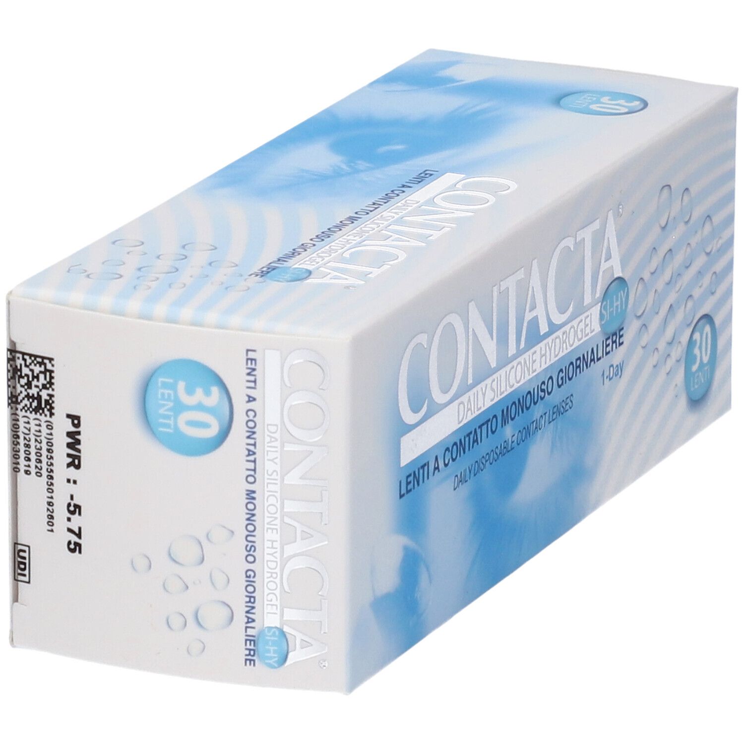 Confezione di lenti a contatto. Scritta CONTACTA, Lenti a Contatto Monouso Giornaliere, 30 pezzi.