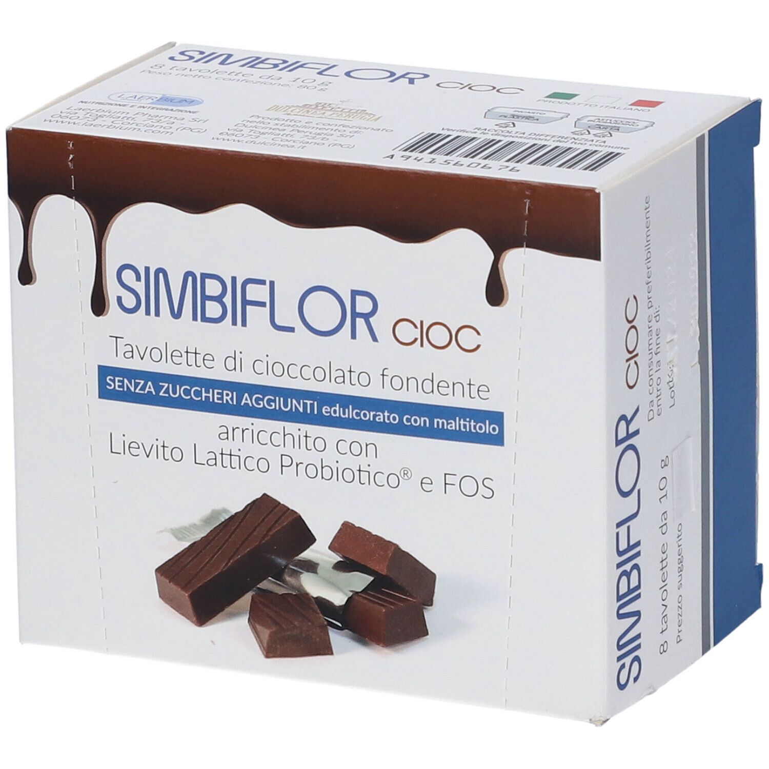 Scatola Simbiflor Cioc. Cioccolato con testo: Tavolette di cioccolato fondente. Pezzi di cioccolato.