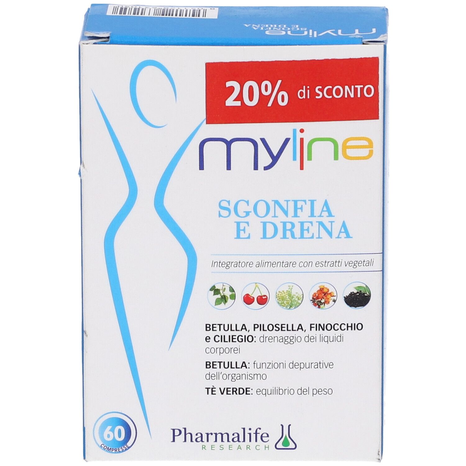 Scatola My Line Sgonfia E Drena, 20% di sconto, 60 compresse.