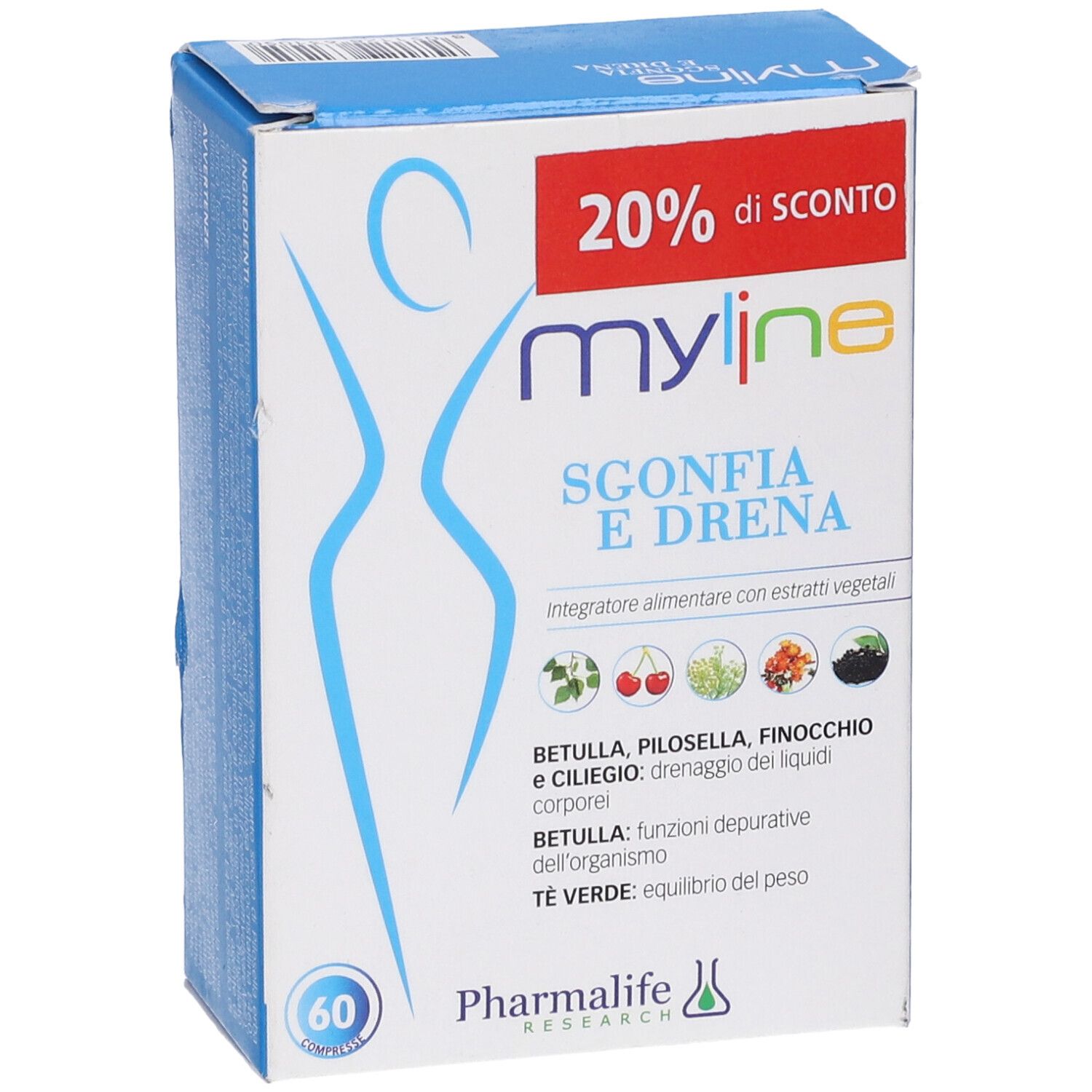 Scatola My Line Sgonfia E Drena, 20% di sconto, 60 compresse.