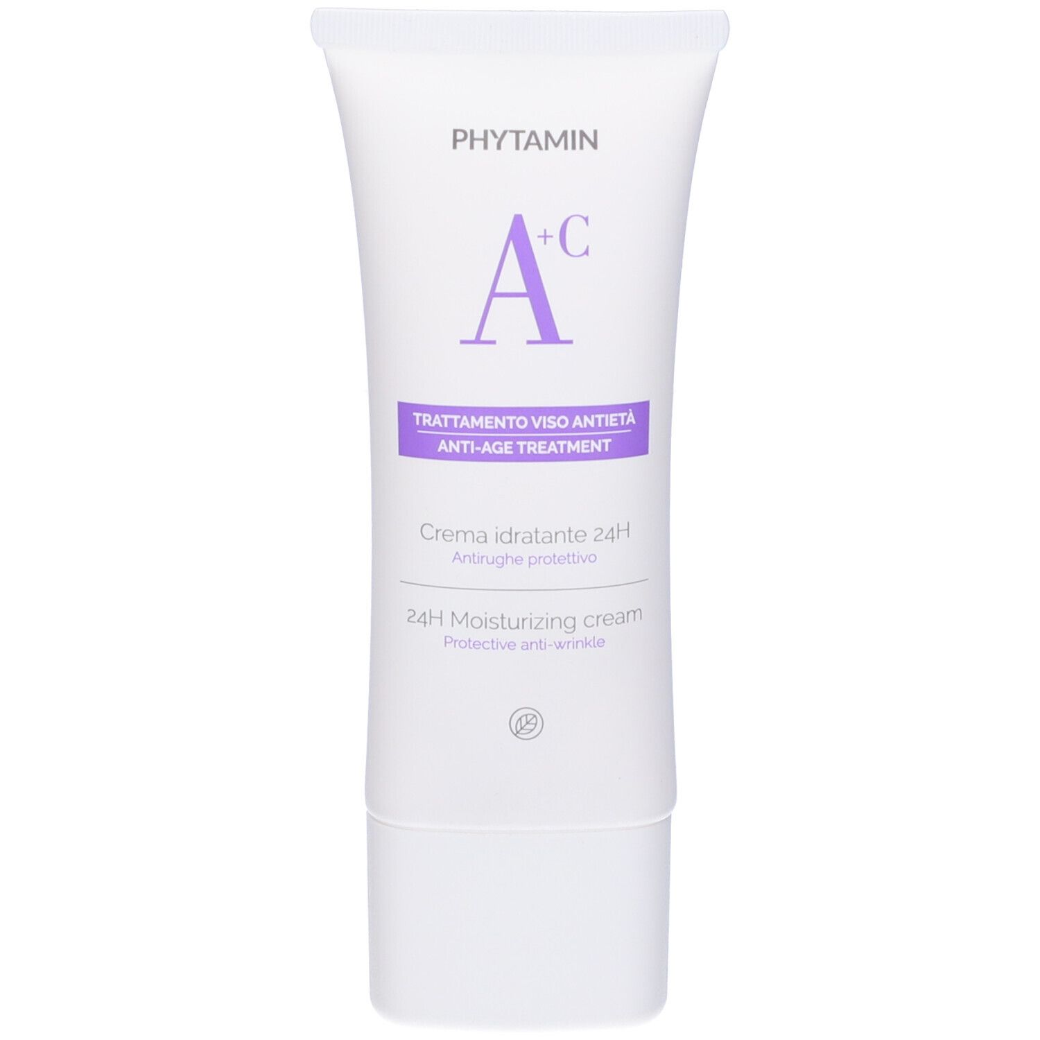 Tubo bianco. Scritta: Phytamin, A+C, Trattamento Viso Antietà, Crema Idratante 24H.