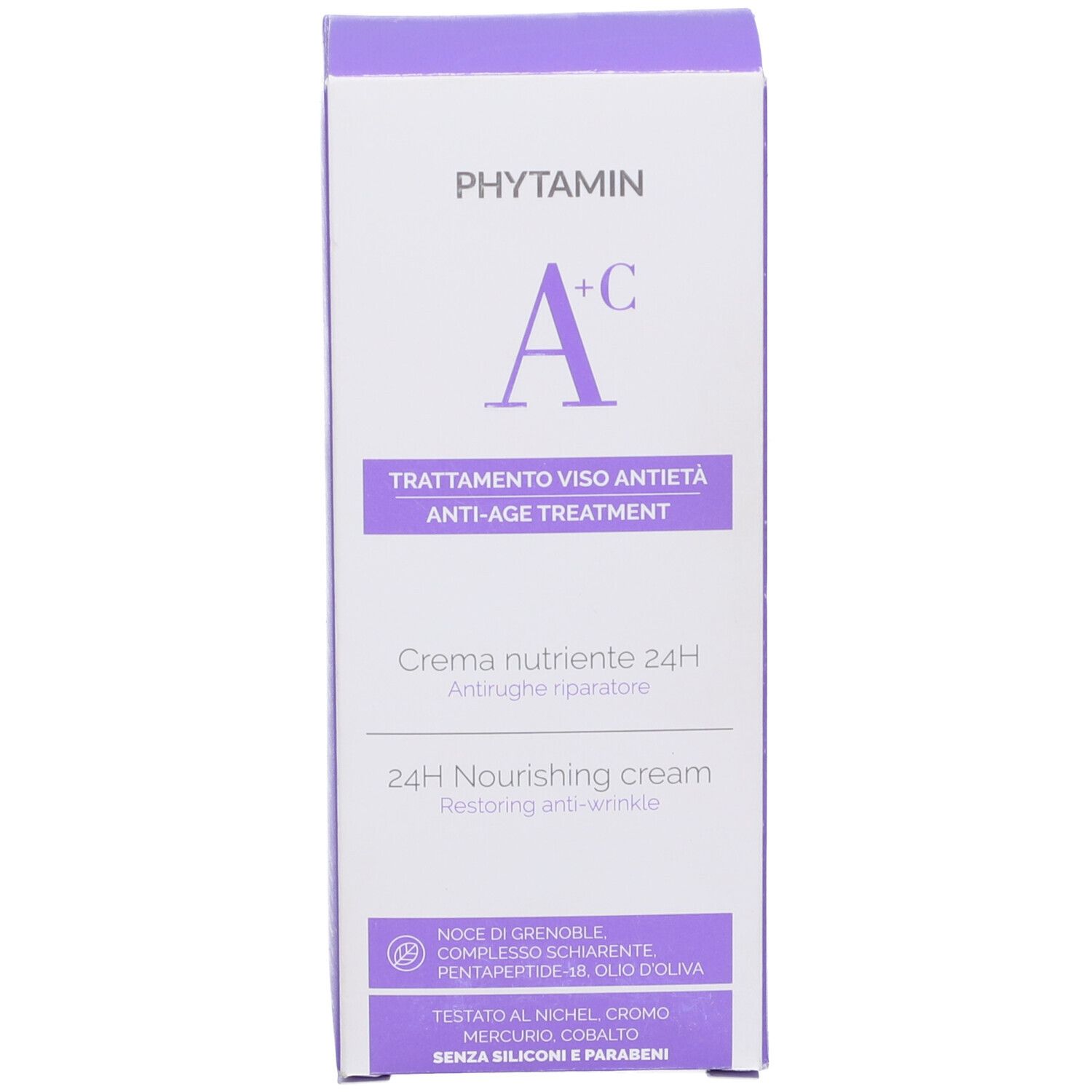 Scatola con scritta: Phytamin A+C, Trattamento viso antieta. Creme nutriente 24H.