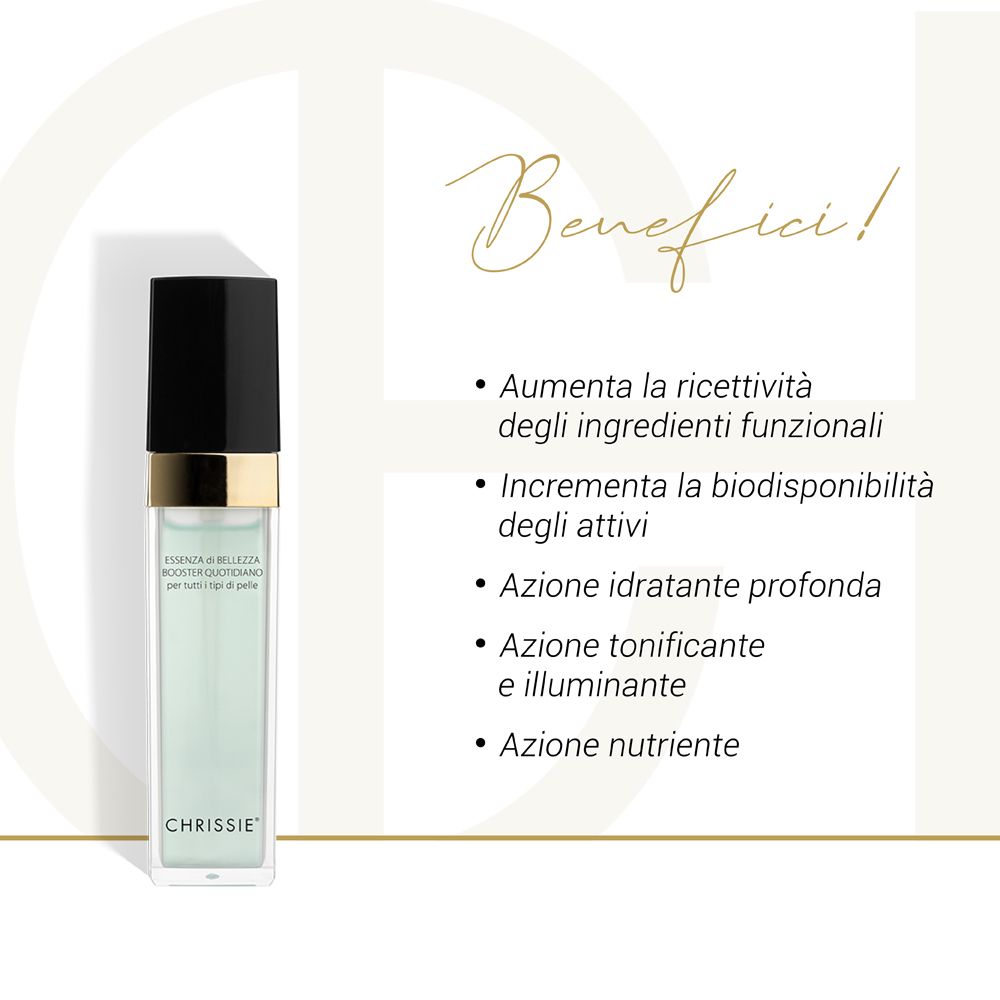 Testo con i benefici del prodotto. In italiano: Aumenta la ricettività, aumenta la biodisponibilità, ecc.