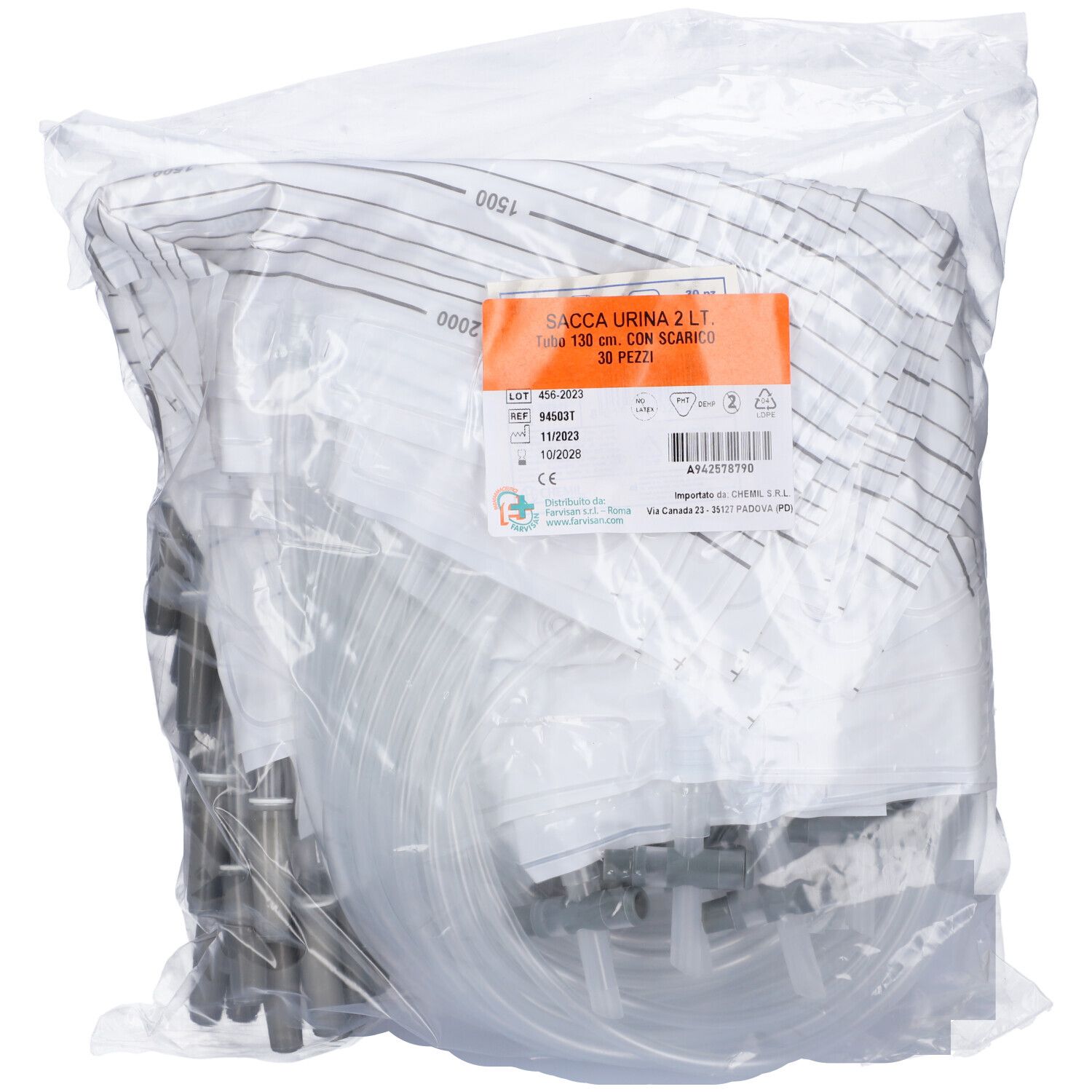 Sacca Raccolta Urina Con Scarico Tubo 130 Cm 30 Pezzi