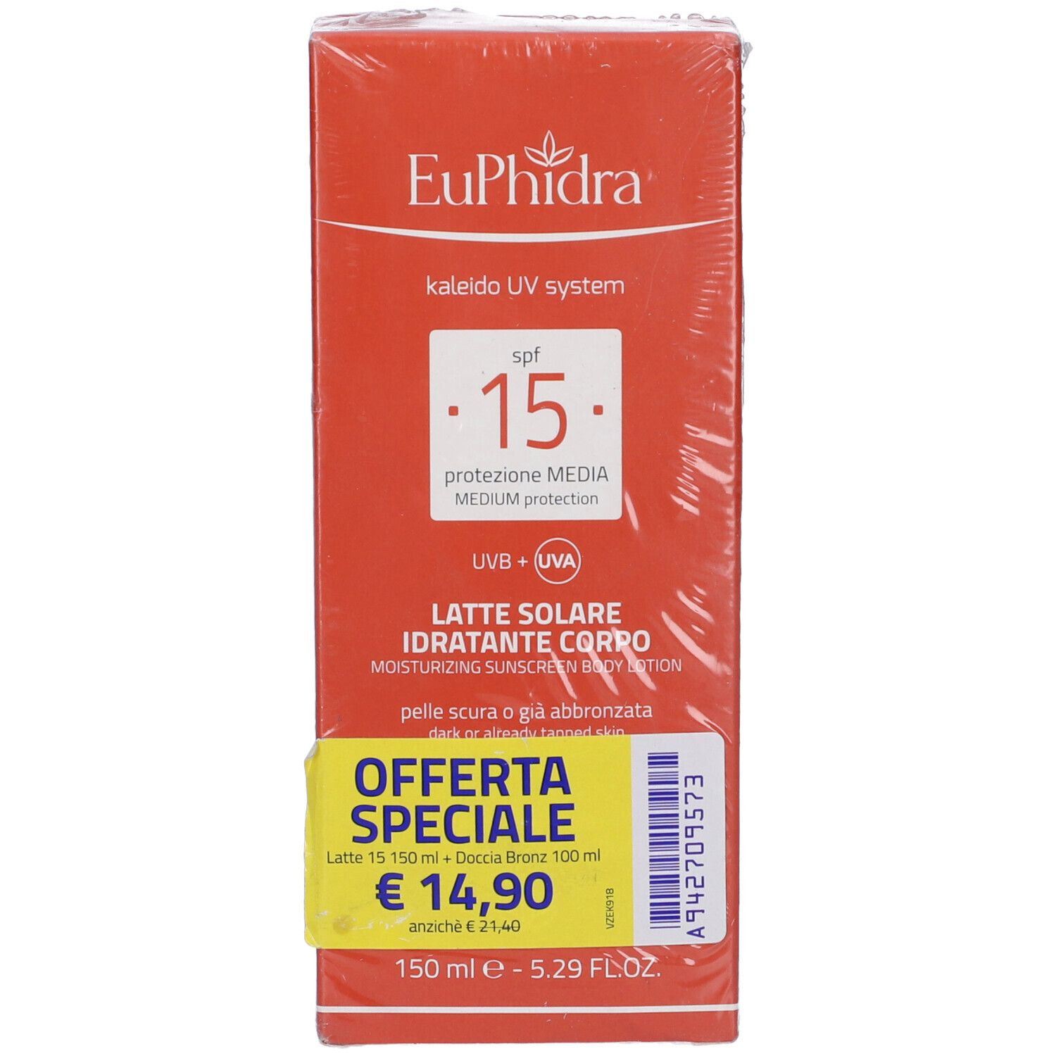 Euphidra Uv System Latte Solare 15 Corpo 150 Ml + Doccia Bronze