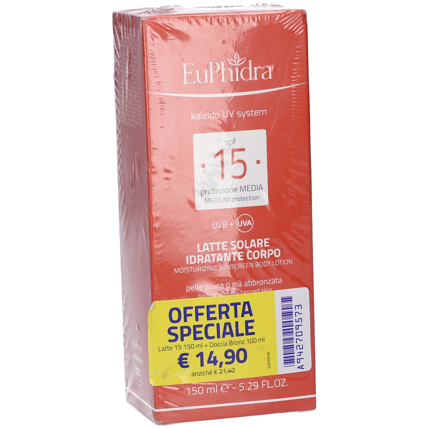 Euphidra Uv System Latte Solare 15 Corpo 150 Ml + Doccia Bronze