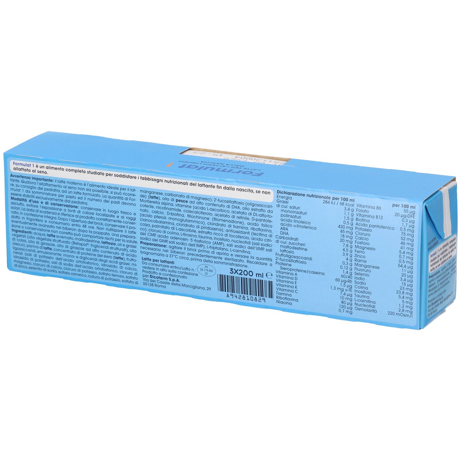 Retro della confezione Formulat 1 (3x200ml) con dettagli nutrizionali e ingredienti.