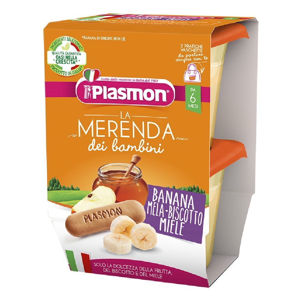 Plasmon La Merenda Dei Bambini Merende Banana Mela Biscotto Miele Asettico 2 X 120 G