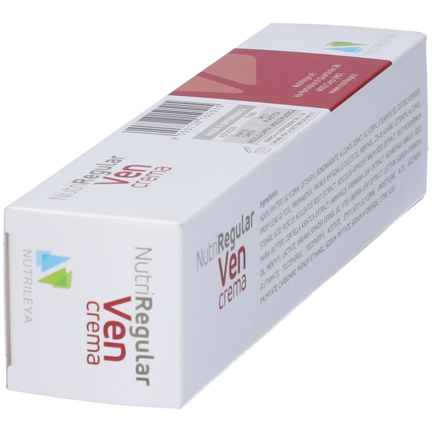 Confezione in cartone obliqua. Nome prodotto: NutriRegular Ven crema. Logo e informazioni visibili.
