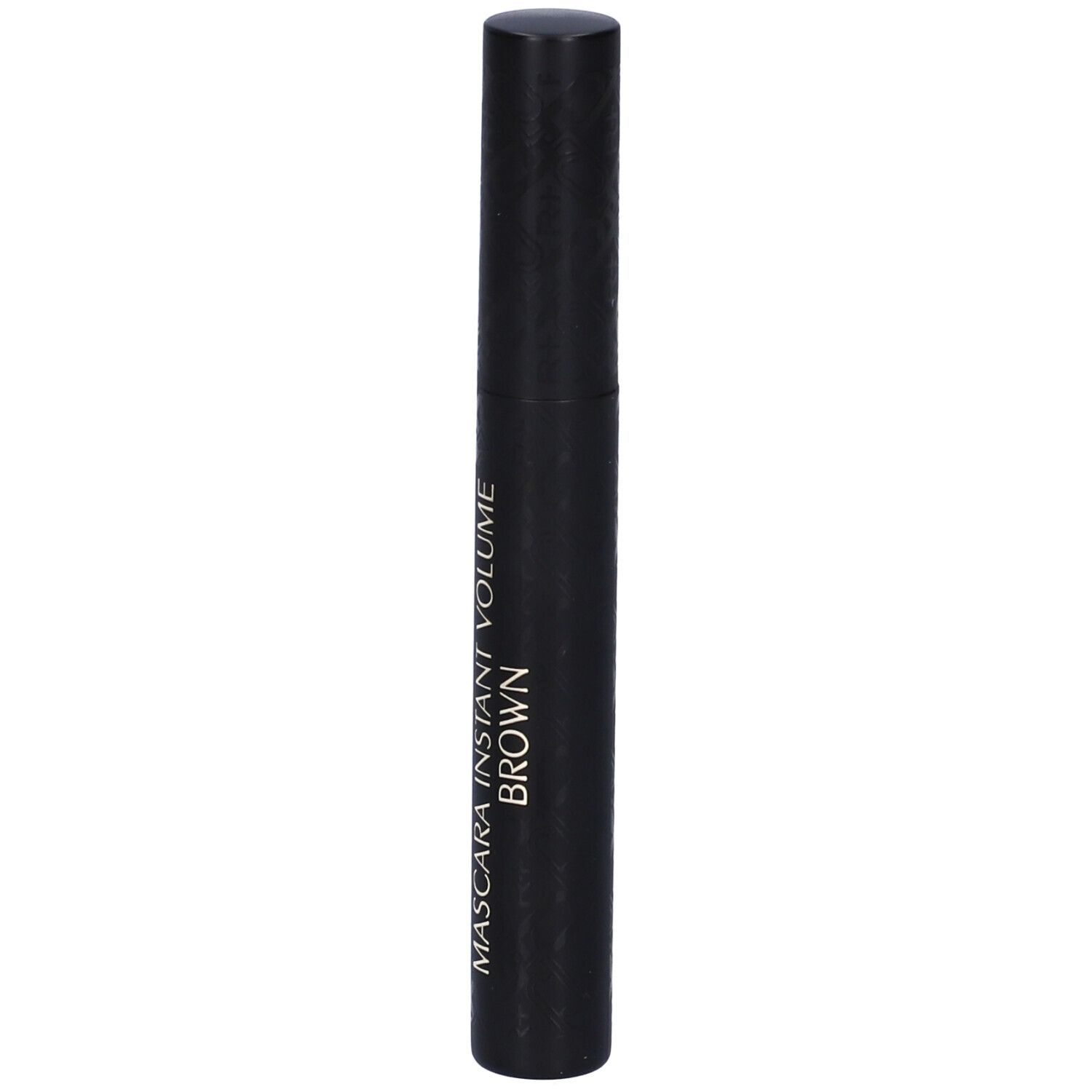 Mascara nero con scritta bianca: MASCARA INSTANT VOLUME BROWN. Forma cilindrica.