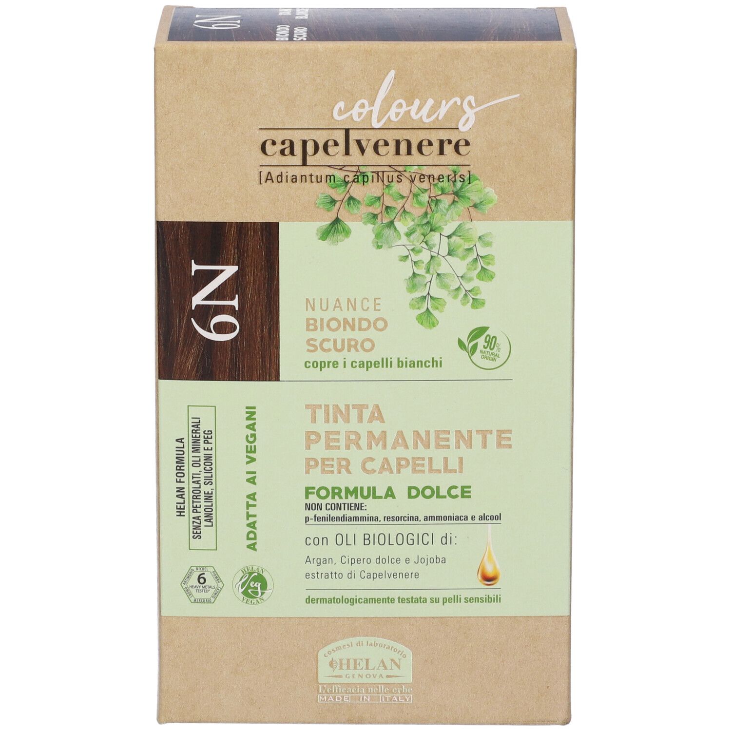 Confezione tinta per capelli Capelvenere Colours 6N Biondo Scuro. Contiene oli vegetali. Testato dermatologicamente.