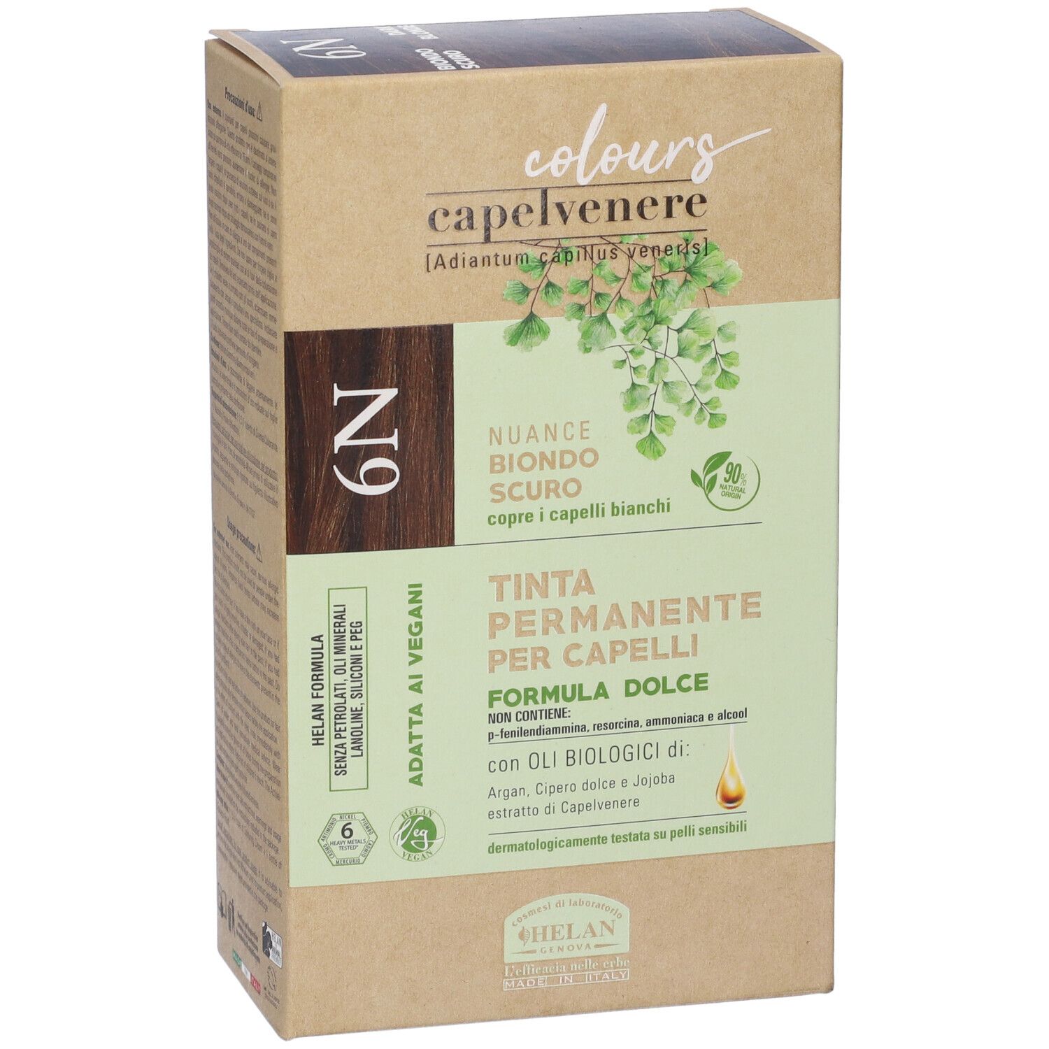 Confezione tinta per capelli Capelvenere Colours 6N Biondo Scuro. Contiene oli vegetali. Testato dermatologicamente.