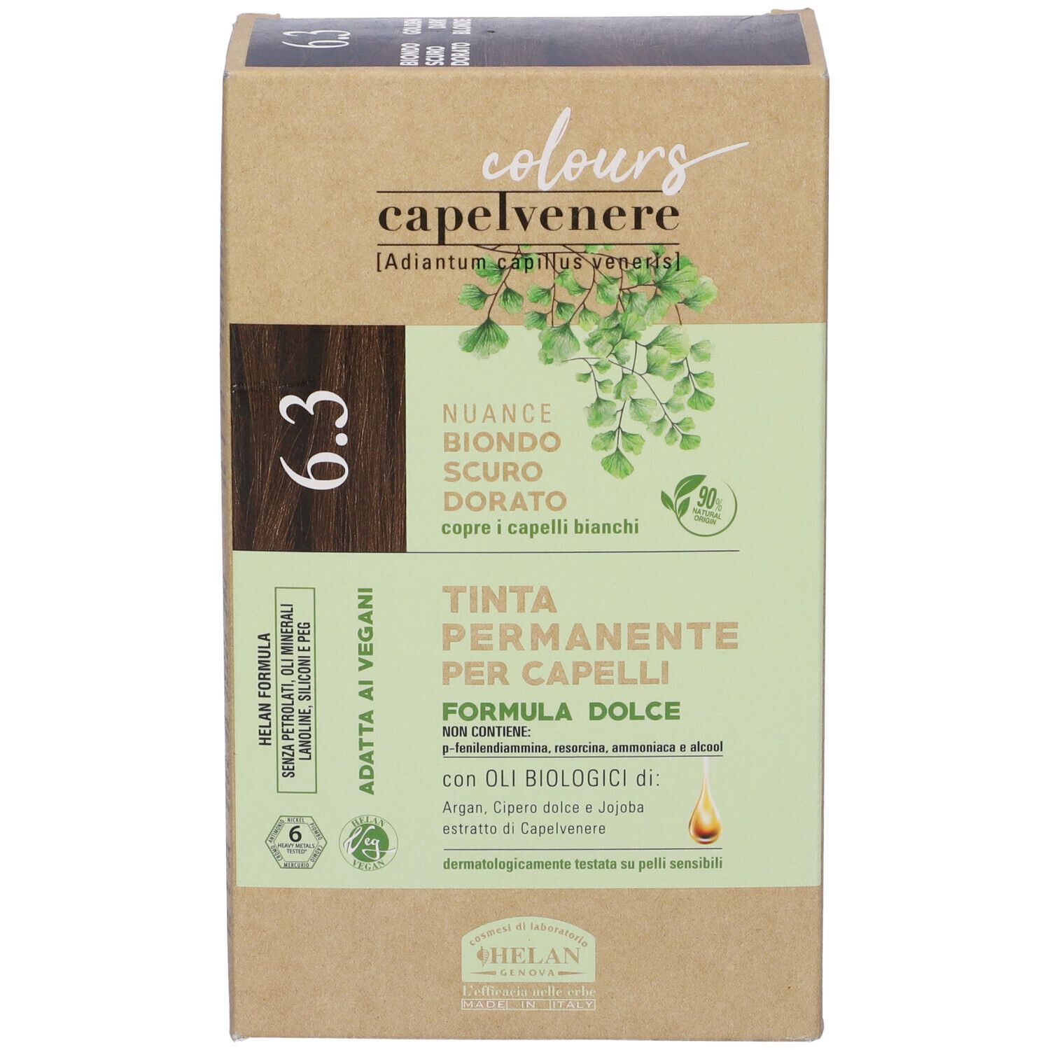 Helan CAPELVENERE COLOURS 6.3 Biondo Scuro Dorato. Confezione in cartone. Vista frontale con informazioni sul prodotto.