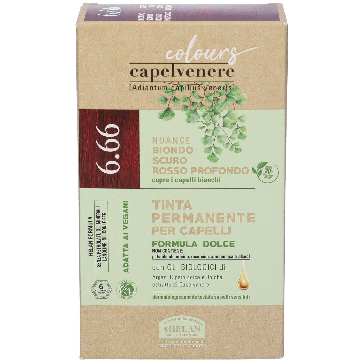 Confezione tinta capelli Capelvenere Colours 6.66. Biondo Scuro Rosso Profondo. Con oli biologici e senza ammoniaca.