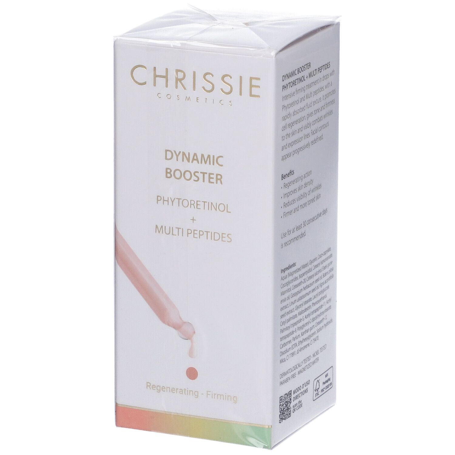 Confezione con flacone e pipetta. Testo: Dynamic Booster, Phytoretinolo + Multi Peptidi. Benefici, istruzioni per l'uso.