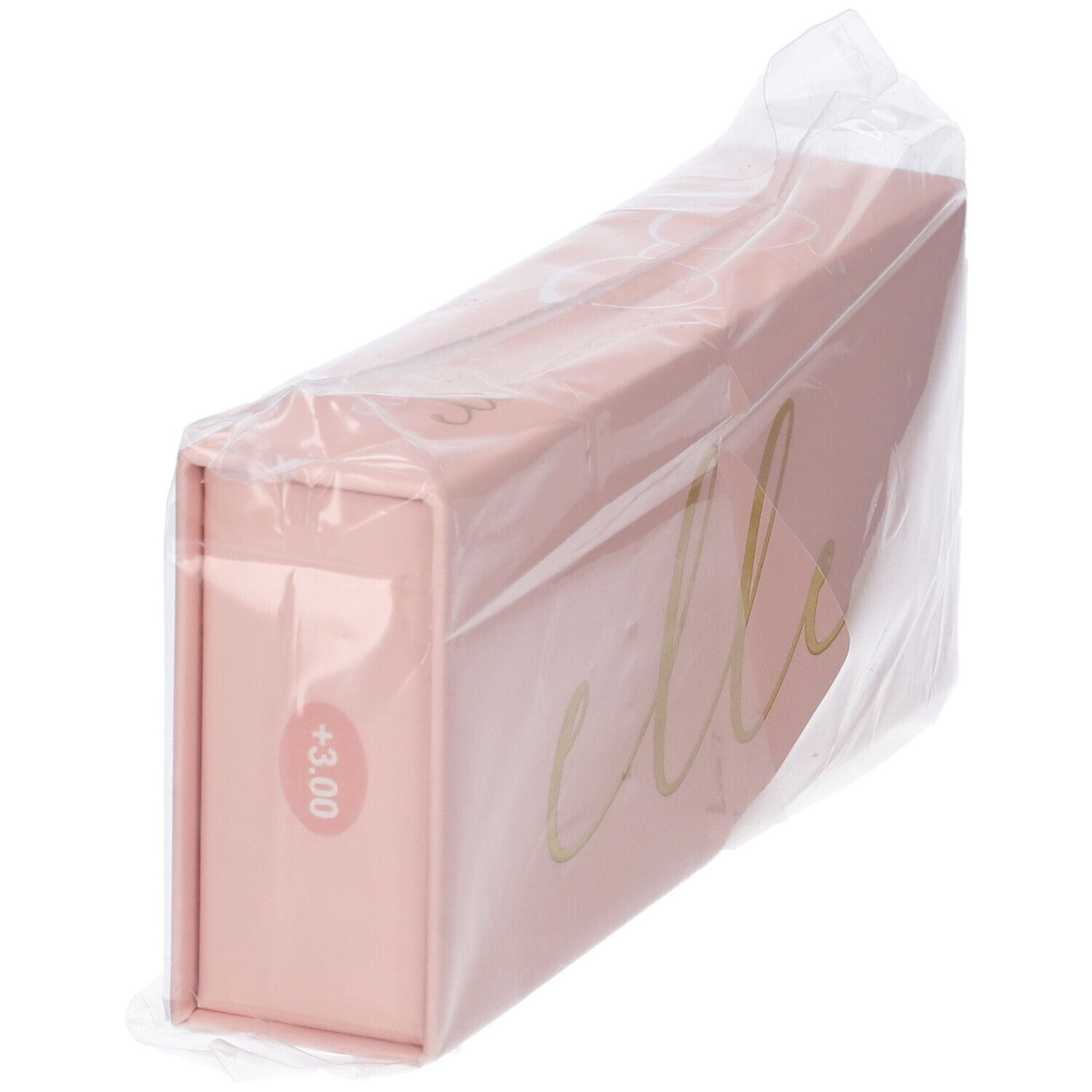 Confezione rosa con scritta dorata "elle" e +3.00, avvolta in plastica.