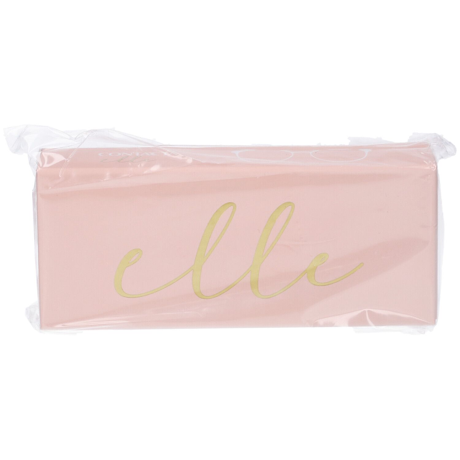 Confezione rettangolare rosa con scritta dorata "elle", confezionata in plastica.