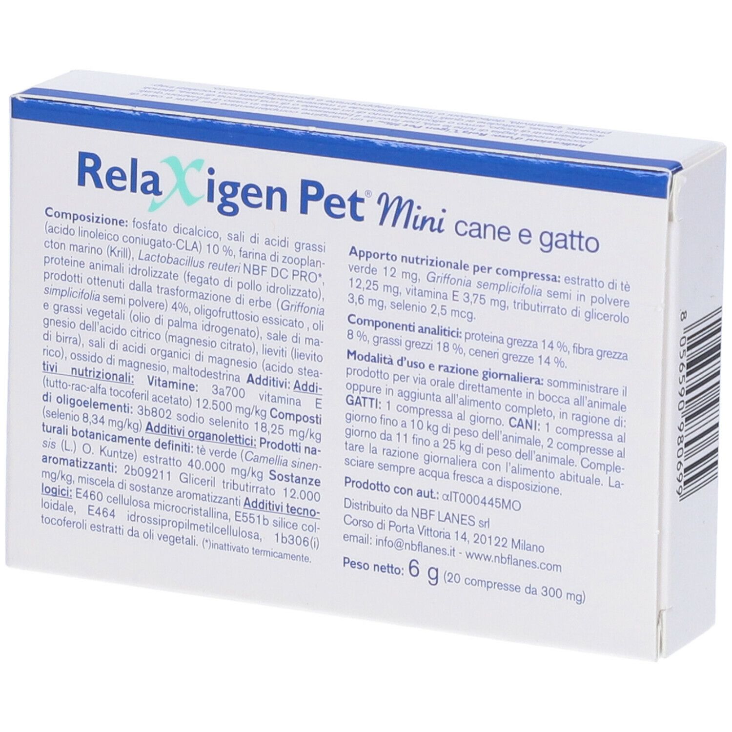 Relaxigen Pet Mini Cane E Gatto 20 Compresse - Farmacia Loreto