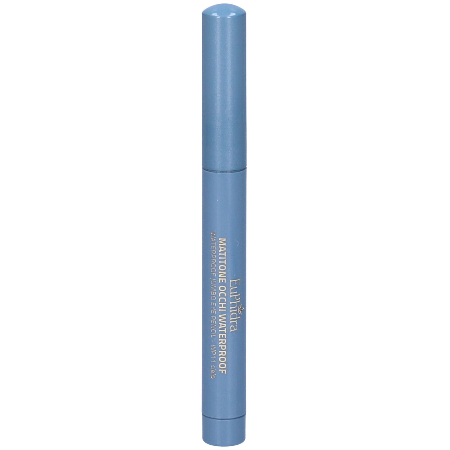 Matita cosmetica cilindrica azzurra. Scritta: EuPhidra, MATITONE OCCHI WATERPROOF.