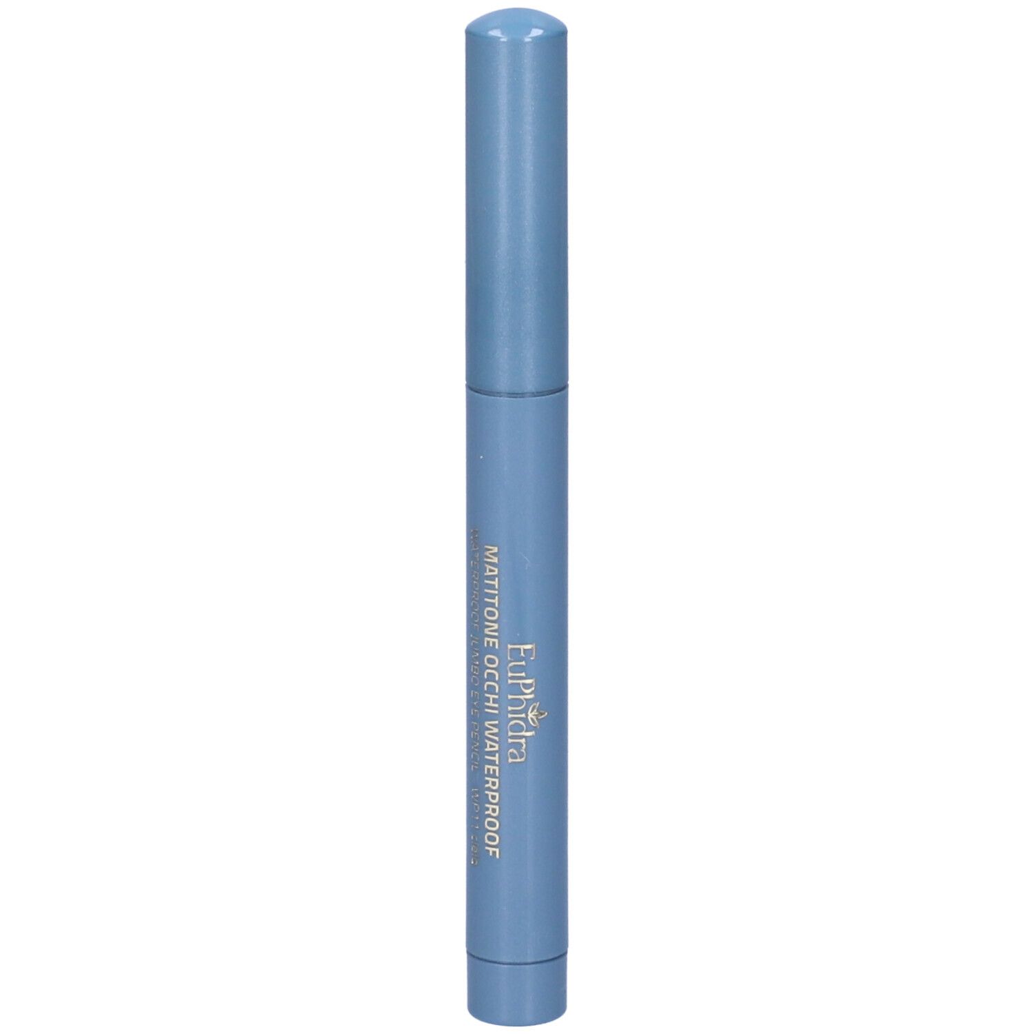 Matita cosmetica cilindrica azzurra. Scritta: EuPhidra, MATITONE OCCHI WATERPROOF.