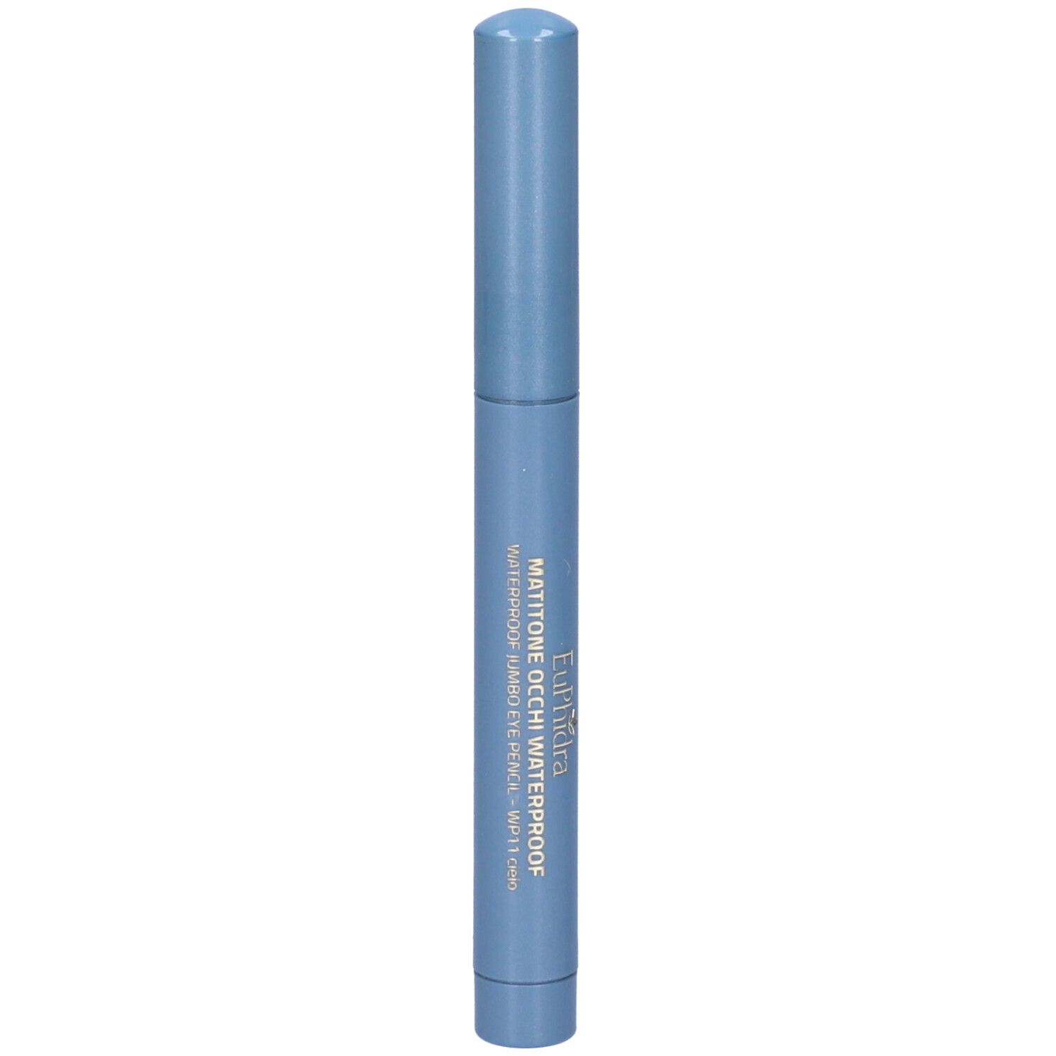 Matita cosmetica cilindrica azzurra. Scritta: EuPhidra, MATITONE OCCHI WATERPROOF.