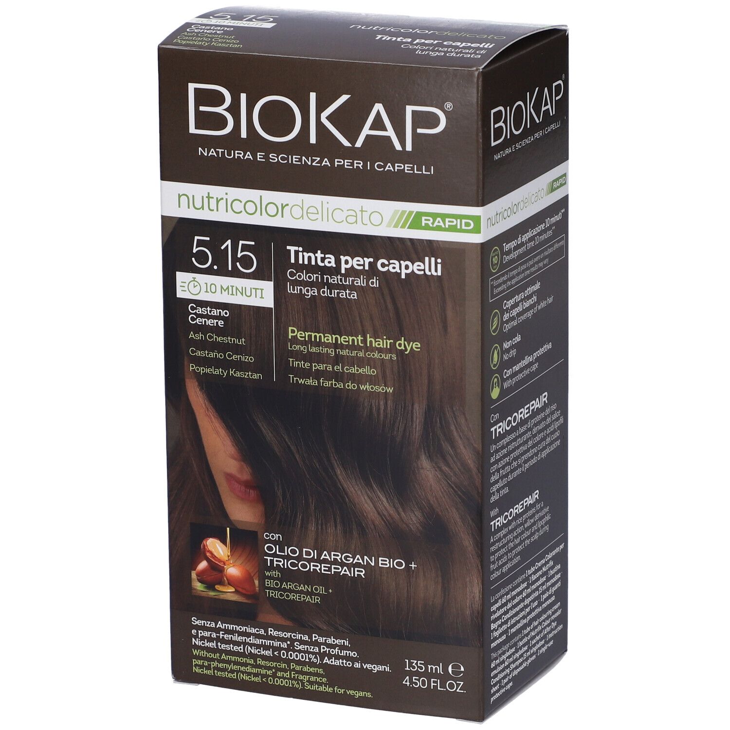 Biokap Nutricolor Delicato Rapid 5,15 Castano Cenere Tinta Tubo+Flacone 135 Ml Biosline