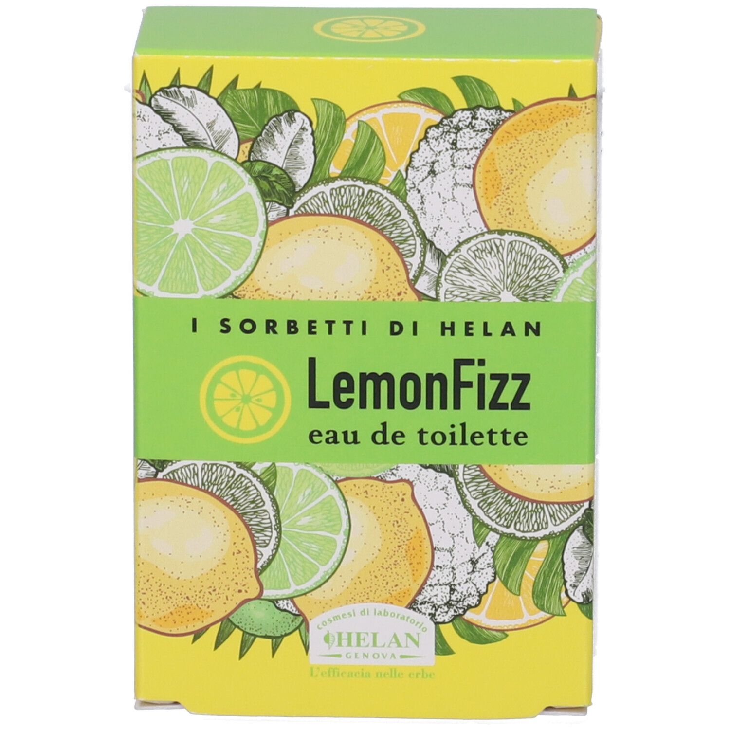 Confezione con motivo limone e lime. Scritta: LemonFizz Eau de Toilette.