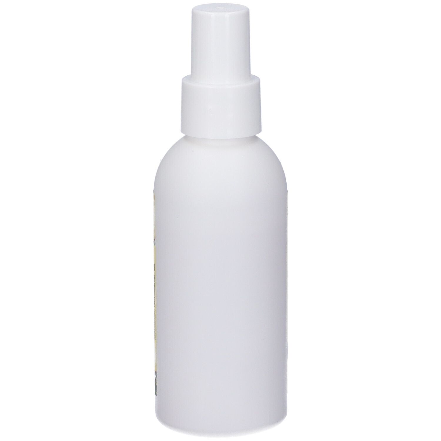 Flacone spray bianco. Nessuna scritta visibile. Il corpo del flacone è cilindrico, con una testa spray bianca.