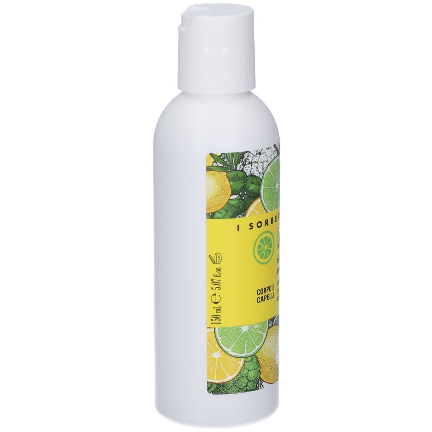 Flacone bianco con etichetta agrumi, 150ml.