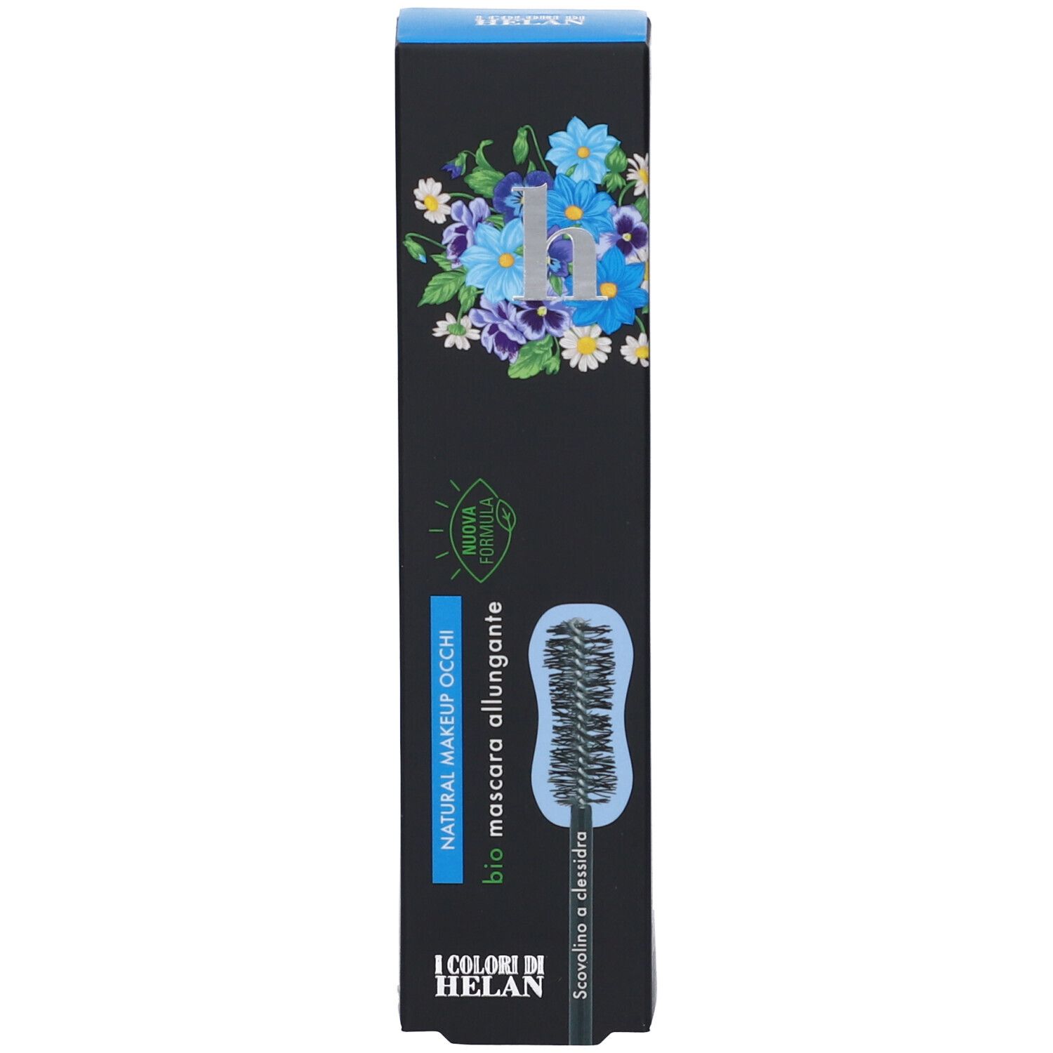 Confezione con mascara. Sulla confezione c'è scritto "bio mascara allungante" e "I COLORI DI HELAN".