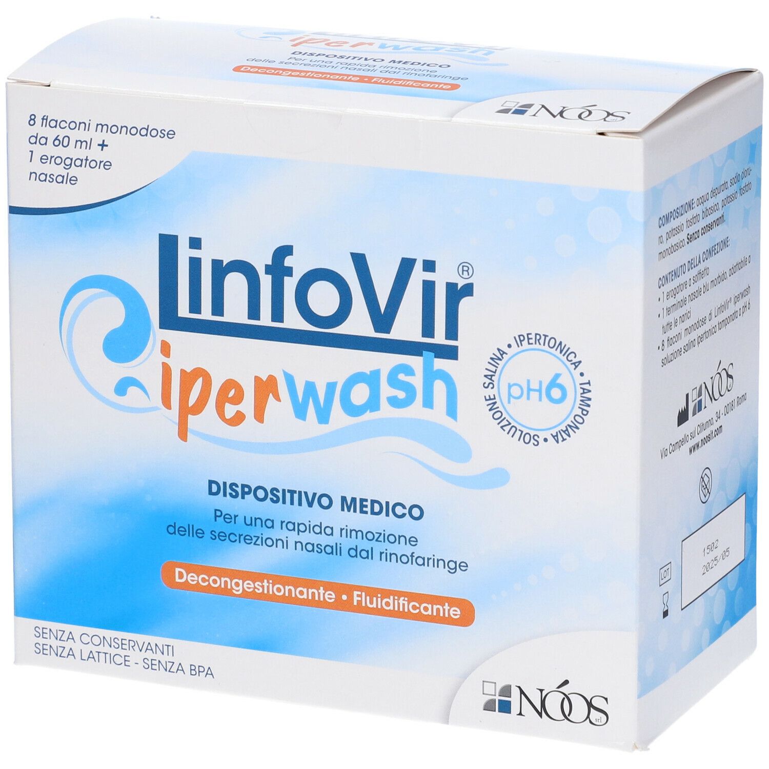 LinfoVir Wash Soluzione Salina Ipertonica Igiene Nasale 2 Flaconi da 250 ml