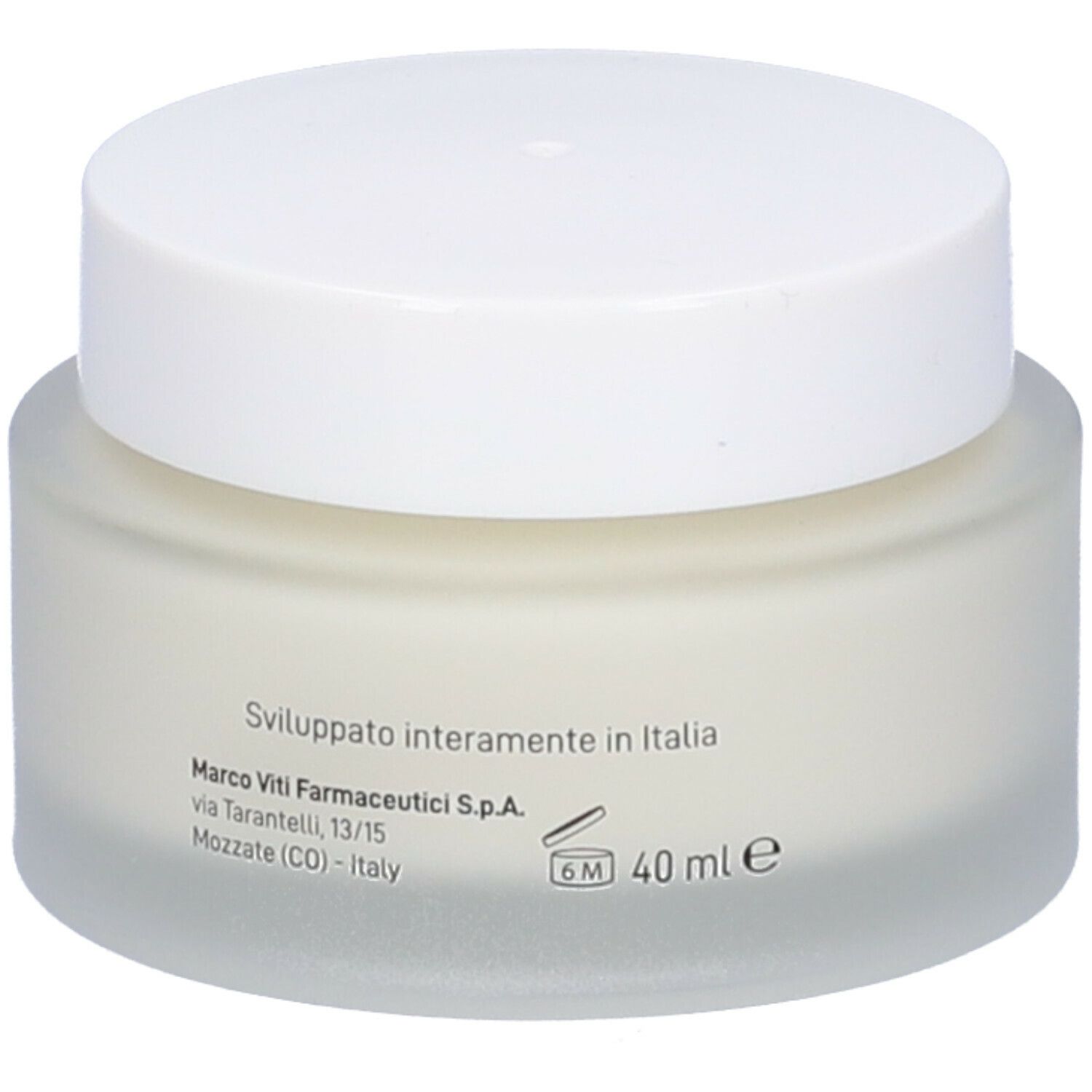 Vaso di crema con coperchio bianco. Scritta: Dr. Viti, Argan, 40 ml. Prodotto in Italia.