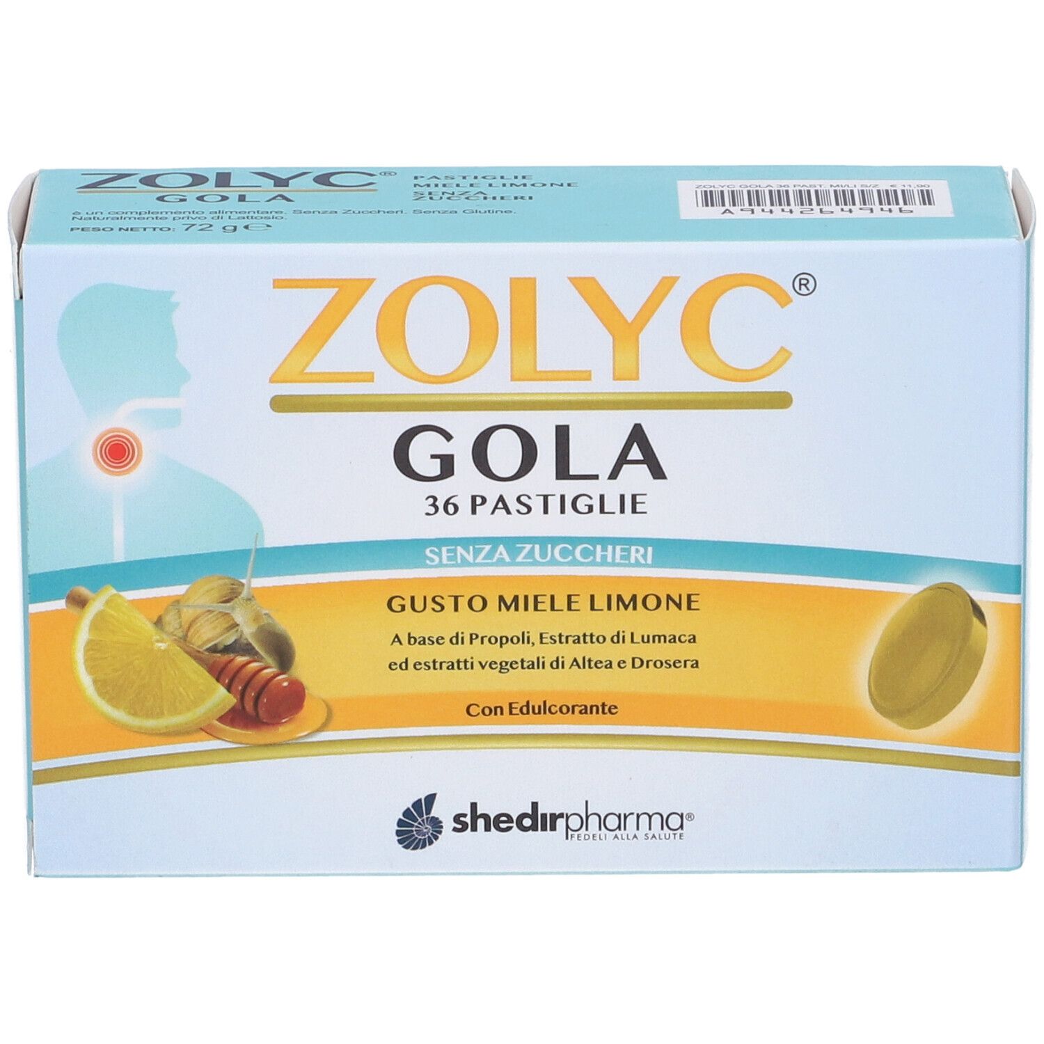 Zolyc Gola Miele/Limone Senza Zuccheri 36 Pastiglie